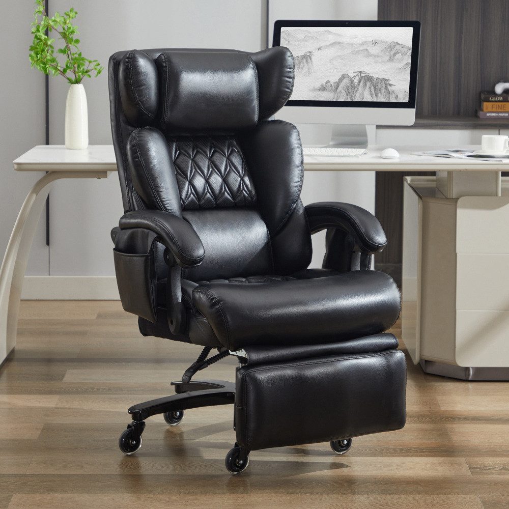 BBWL Drehstuhl XXL Chefsessel mit Massage Heizfunktion PU Leder Fußstütze, Ergonomischer Bürostuhl 360° drehbar verstellbar bis 150 kg