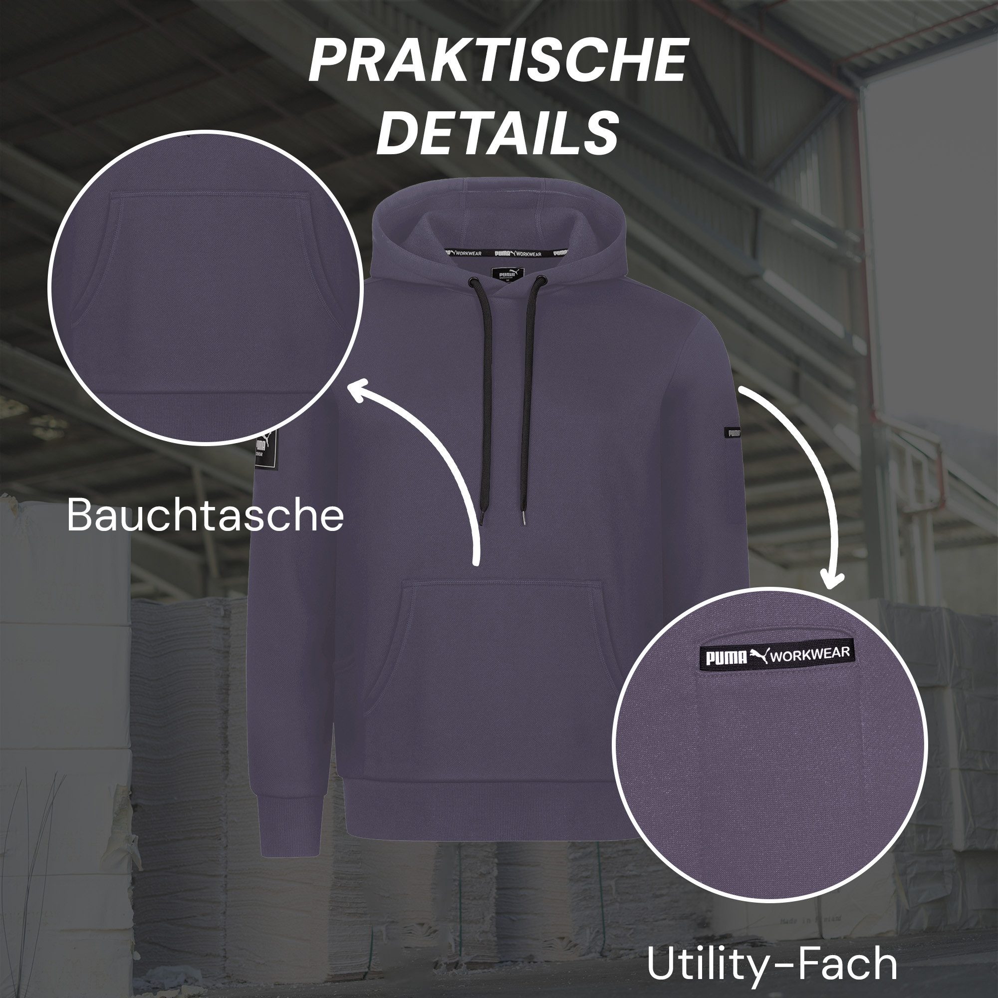 PUMA Workwear Hoodie ADVANCED Herren Pullover mit Kapuze und Taschen Atmungsaktives Gewebe - Ideal für Handwerk Werkstatt und Logistik – Bild 3 von 5
