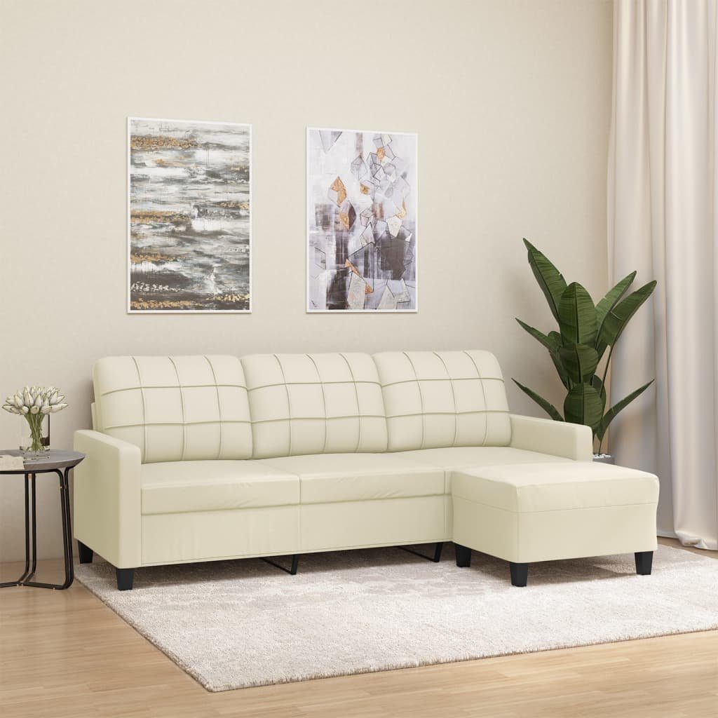 vidaXL Sofa 3-Sitzer-Sofa mit Hocker Creme 180 cm Kunstleder | Alle Sofas