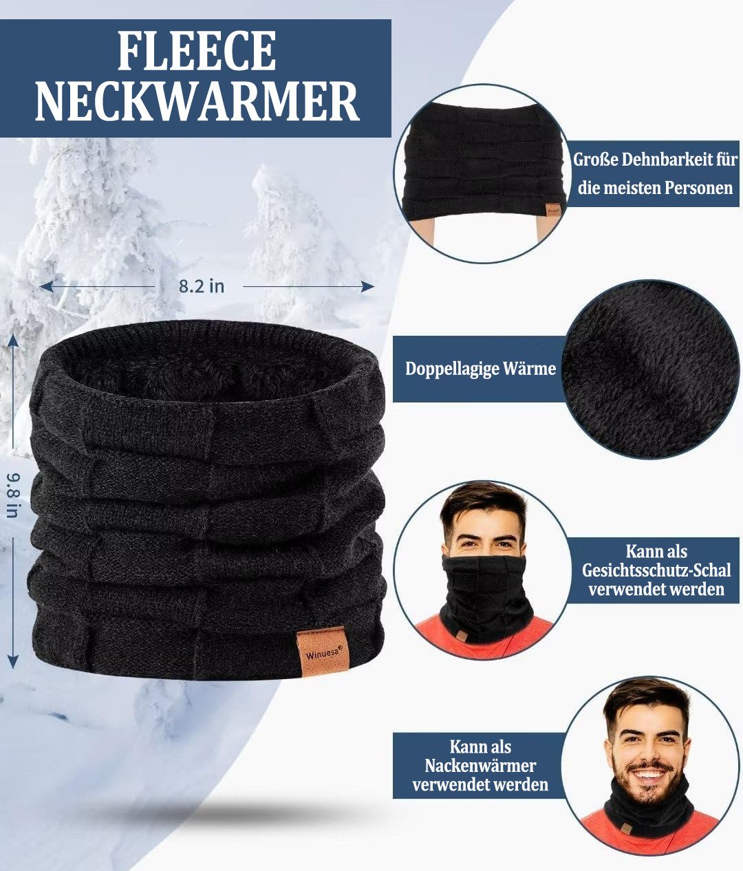 Coonoor Mütze & Schal Strickmütze, Schal und Handschuh-Set, Winterstrickmütze, Touchscreen-Handschuhe, gefütterter Kragen, Unisex – Bild 5 von 5