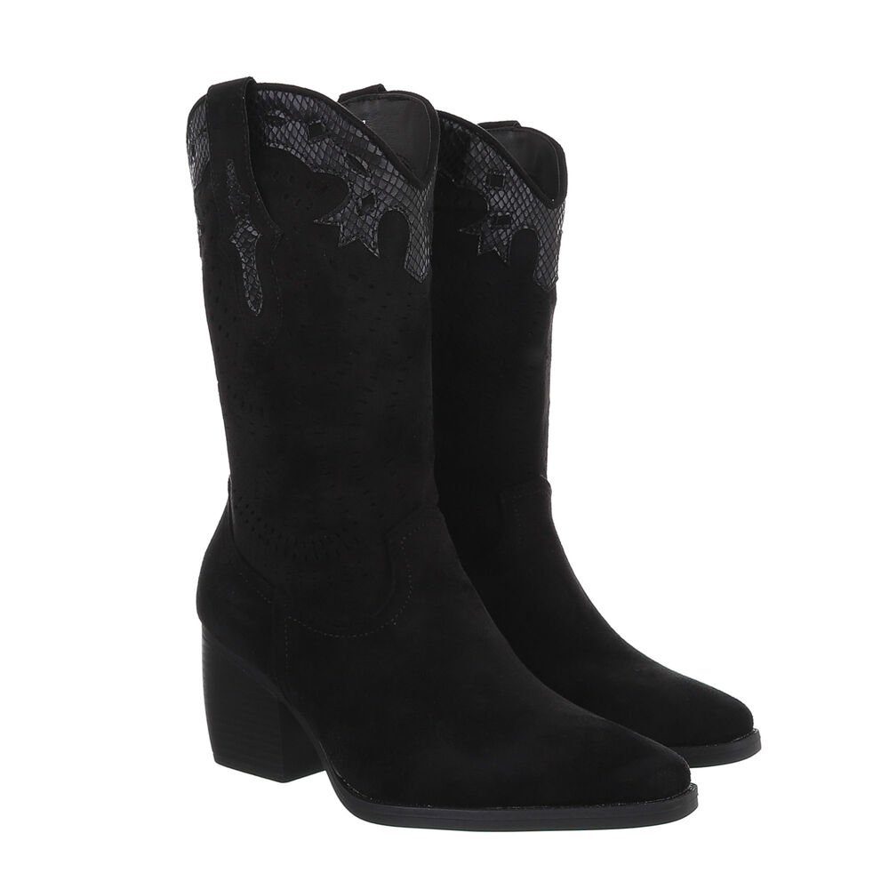Ital-Design Damen Cowboyboots Western Westernstiefel (84160539) Blockabsatz Western- & Bikerstiefel in Schwarz