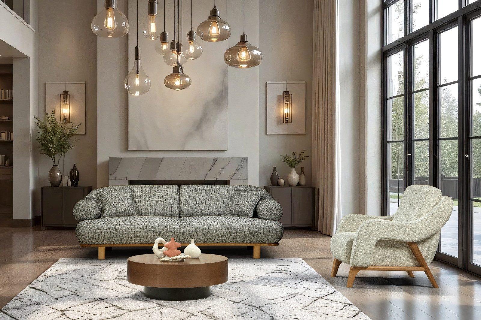 Polsterei Marya Polstergarnitur Polen : 3+3-Sitzer Sofa + 1 Sessel, (Bringen Sie mit dem stilvollen Set POLEN, bestehend aus einem großzügigen 3+3-Sitzer Sofa und komfortablen Sesseln, Eleganz und Gemütlichkeit in Ihr Wohnzimmer., 3-tlg., Hochwertige Materialien, sorgfältige Verarbeitung und modernes Design), Höchster Sitzkomfort & langlebige Qualität