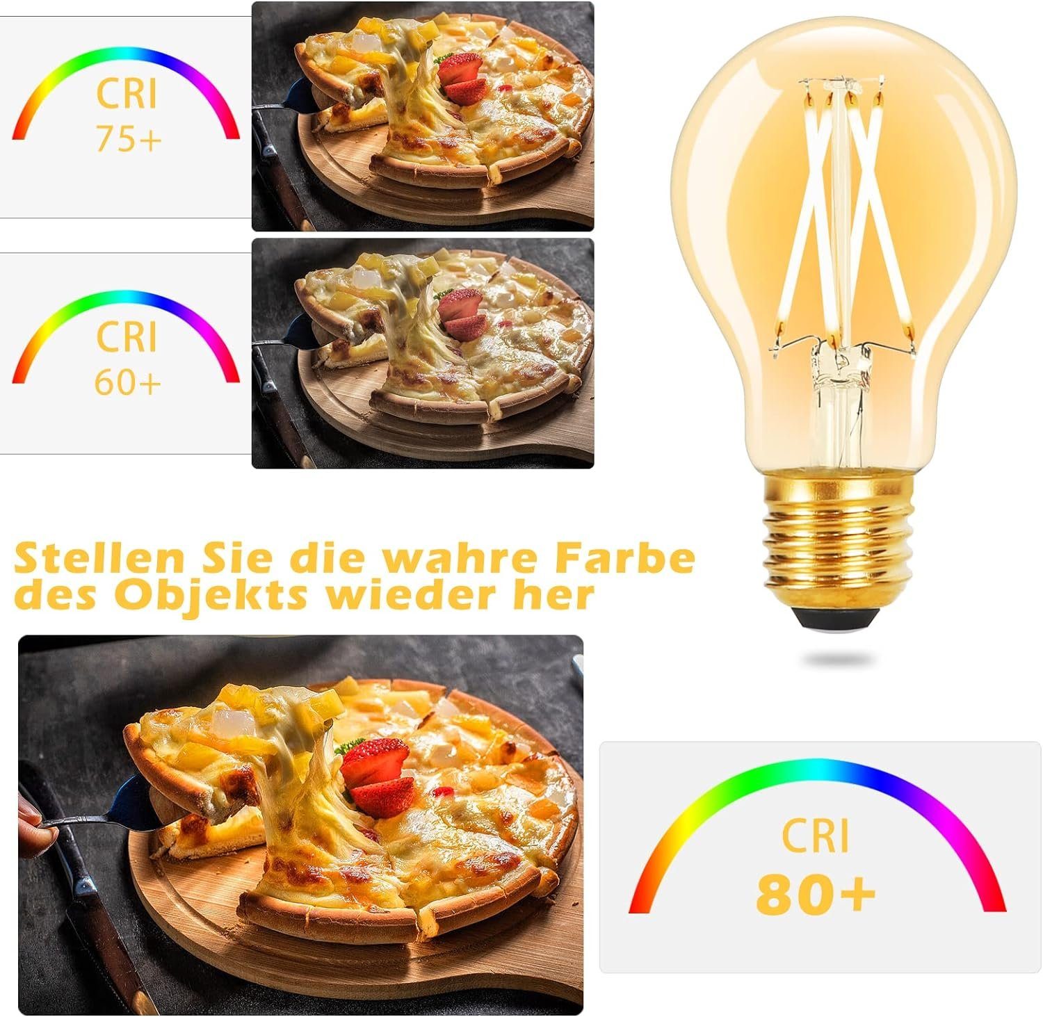 Nettlife LED-Leuchtmittel E27 Vintage A60 Café St., Energiesparlampe, E27, 6 Glühbirne Haus Edison Warmweiß, transparent Hotel für 4W Bar 2700K