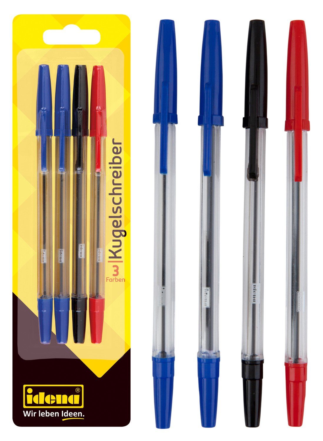 Idena Kugelschreiber Idena 512488 - Kugelschreiber, 3 Schreibfarben, sortiert, 4 Stück