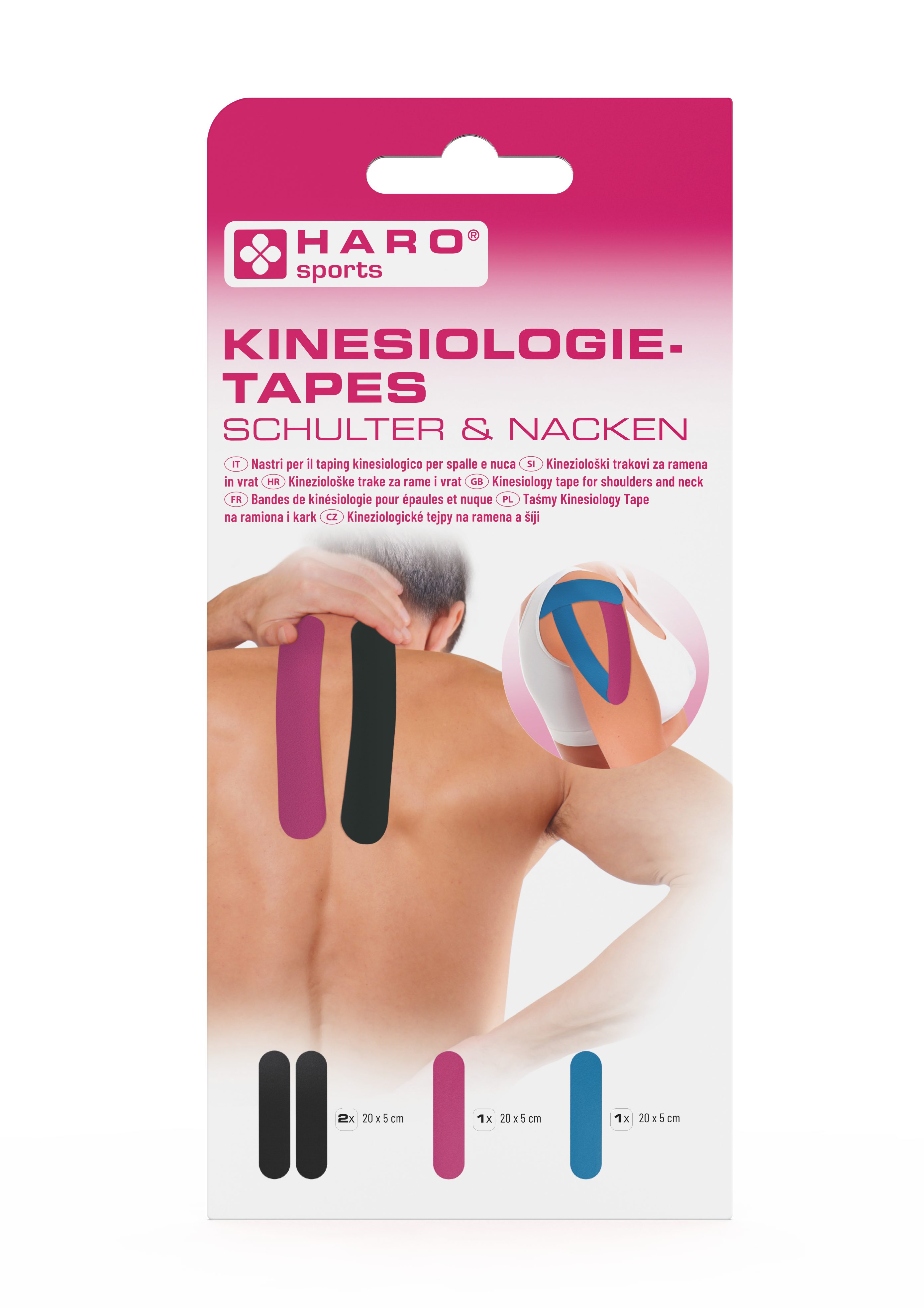 HARO-MC Kinesiologie-Tape Kinesiologietapes Schulter und Nacken, 4 Abschnitte je 5 x 20 cm (1-St)