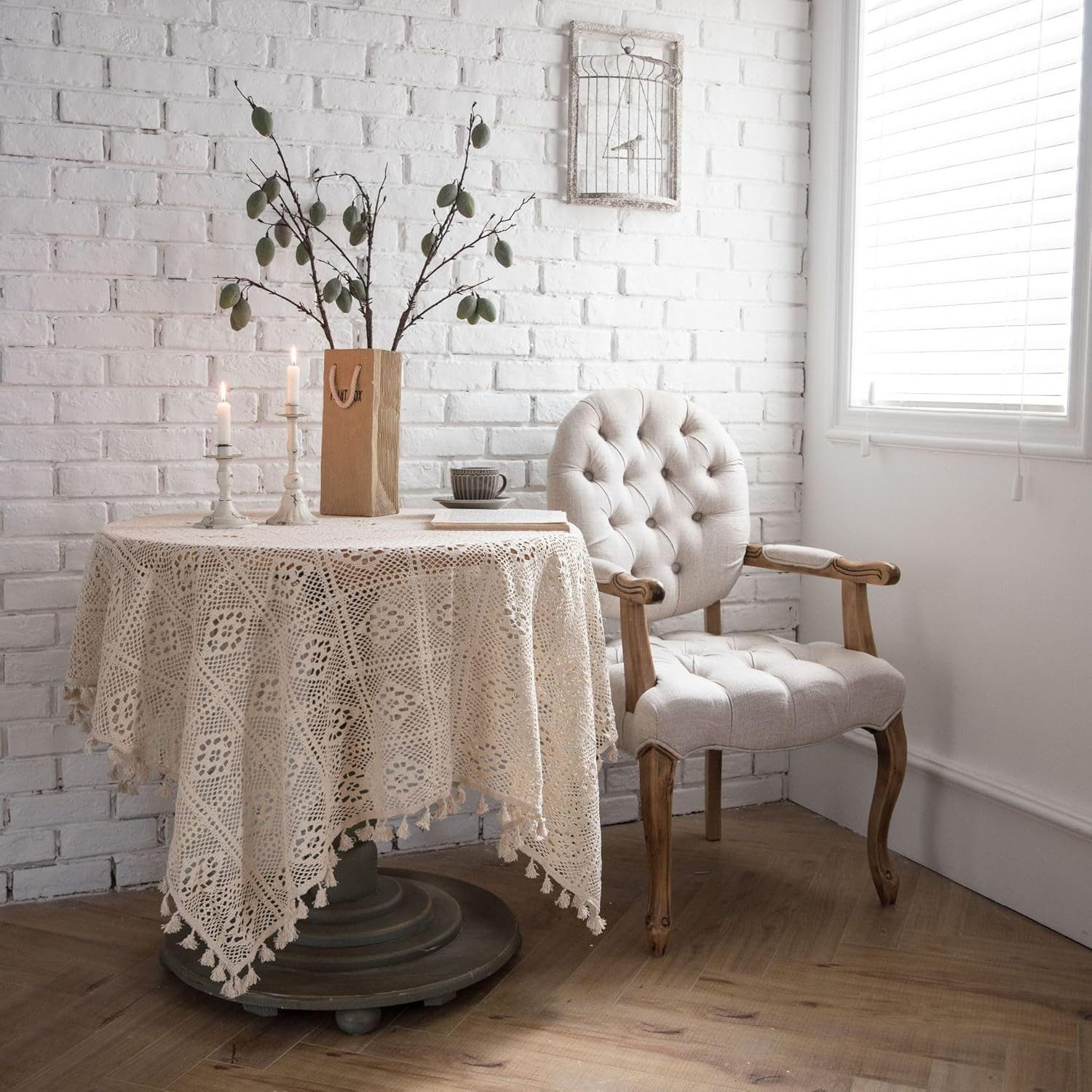 VEKROBOT Tischdecke Boho Tischdecke gehäkelt durchbrochen Häkeldecke Tisch Esstischdecke (1-tlg), Vielseitige Tischdecke 140×140 cm für jeden Anlass geeignet