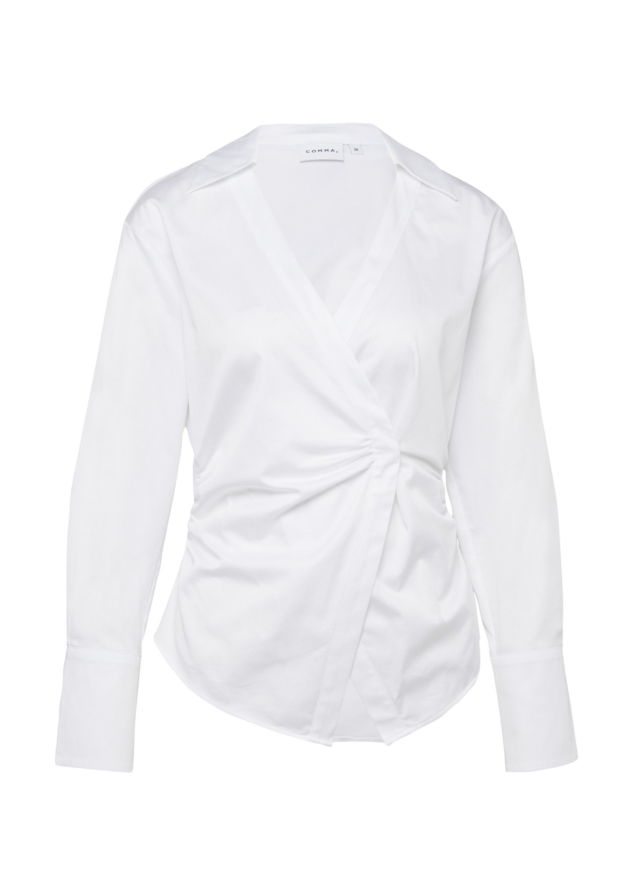comma Langarmbluse Bluse Feminine Baumwoll-Satin-Stretch-Bluse mit Druckkno günstig online kaufen