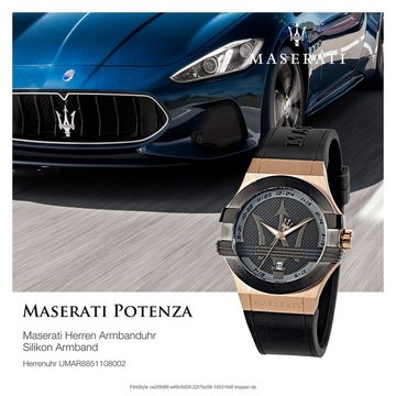 MASERATI Quarzuhr Maserati Herren Uhr Analog POTENZA, Herrenuhr rund, groß (ca. 52x40mm) Silikonarmband, Made-In Italy