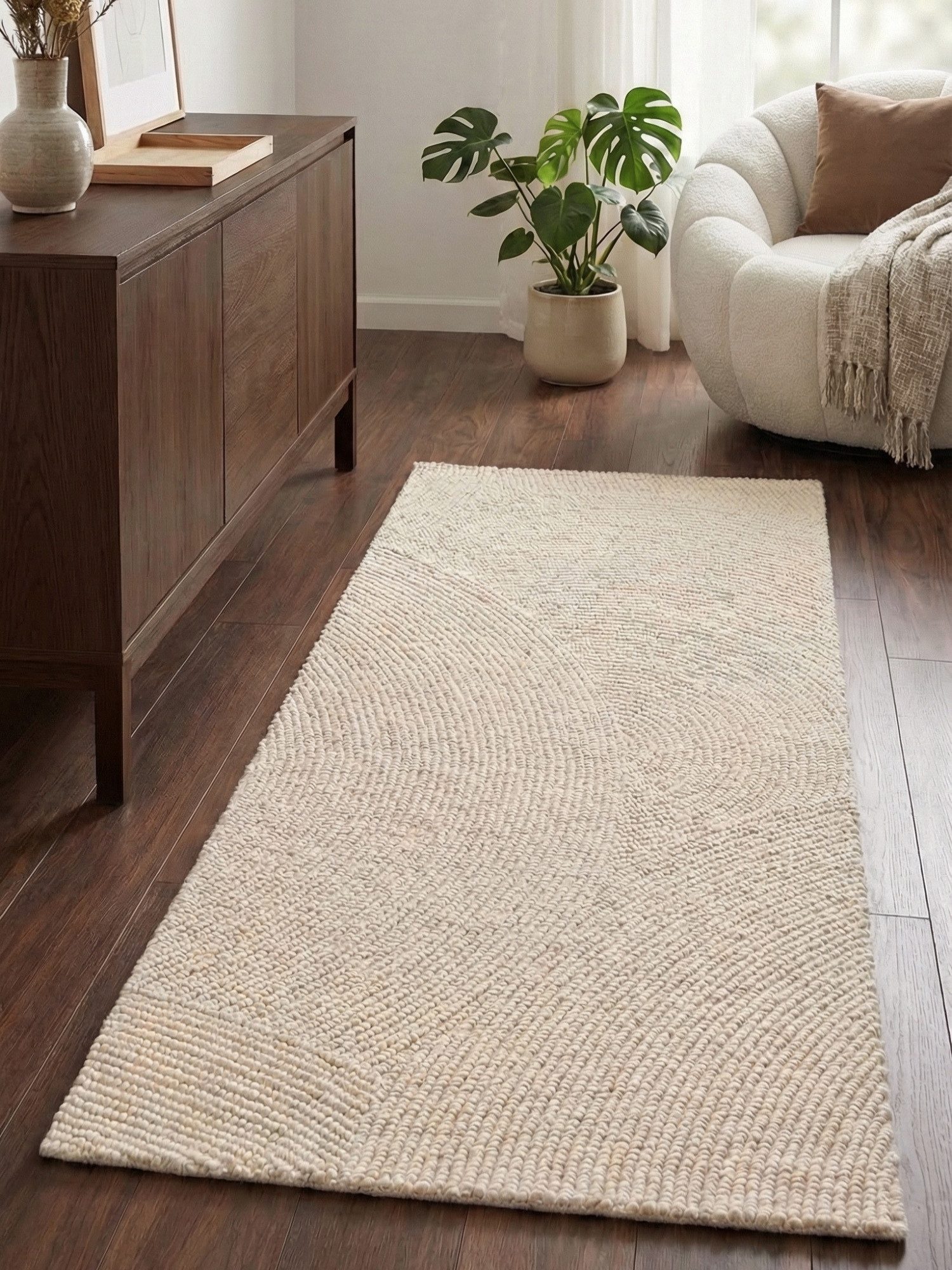 HANSE Home Wollteppich Calmio, auch als Läufer und in rund, rechteckig, Höhe: 18 mm, Handgetuftet, Wolle, Natur, Wohnzimmer, Schlafzimmer, Skandi, Hygge