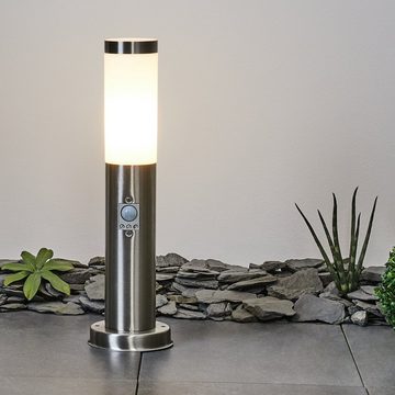 hofstein Pollerleuchte »Gnocchetta« moderne Sockelleuchte aus Metall/Kunststoff, Nickel-matt, ohne Leuchtmittel, Gartenlampe m. E27, IP44Bewegungsmelder/Weiß