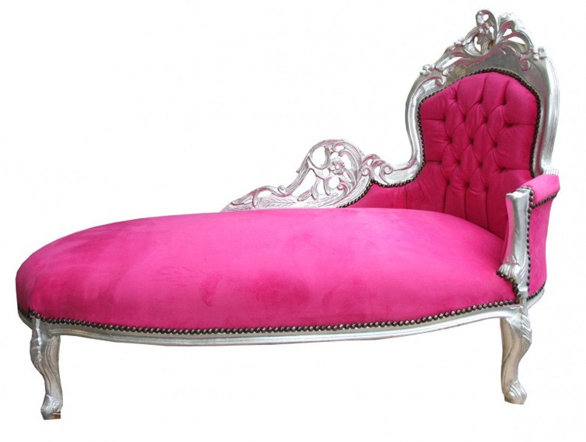Casa Möbel Stil / Padrino Barock Chaiselongue Chaiselongue Pink Antik "King" Silber-