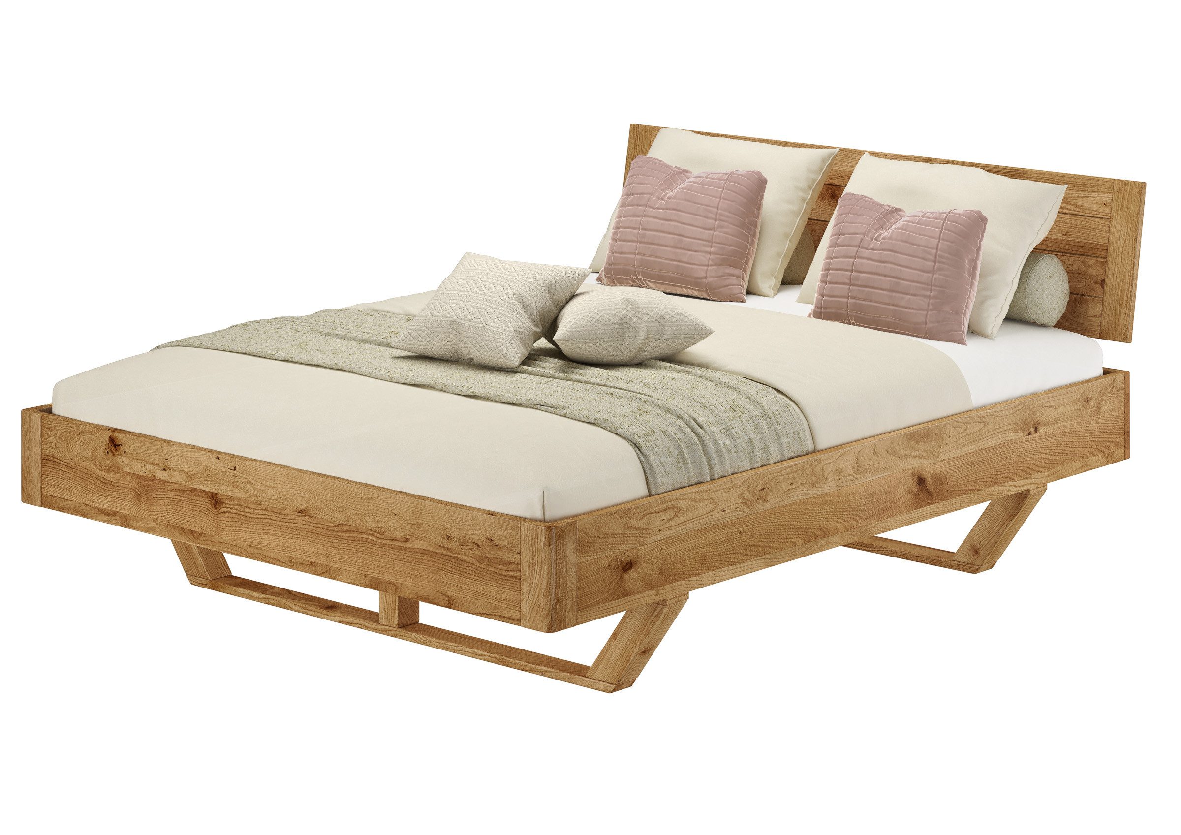ERST-HOLZ Massivholzbett Massivholzbett Schwebebett Doppelbett 160x200 cm Eiche geölt, Eiche geölt