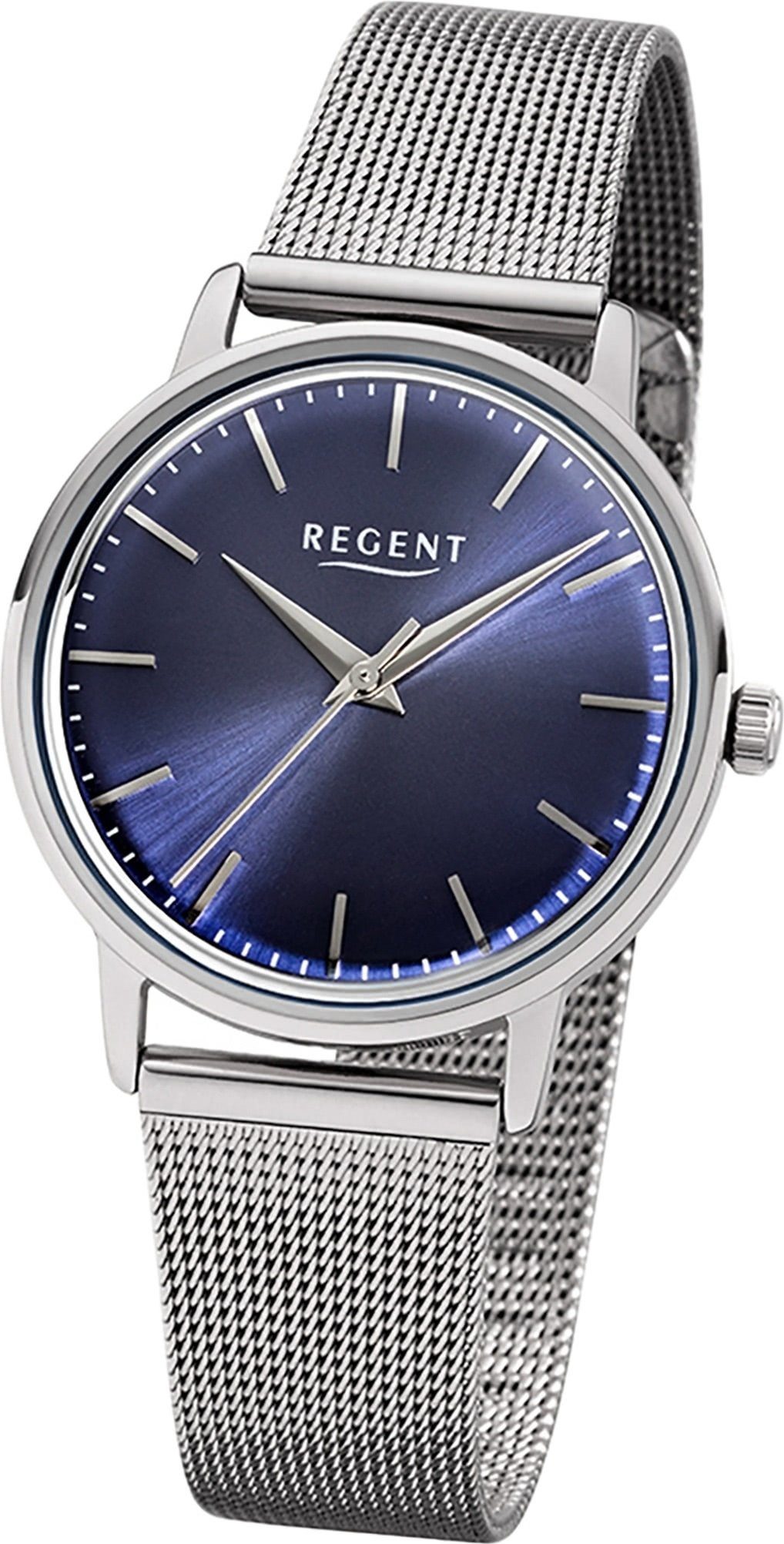 Regent Quarzuhr Regent Edelstahl Damen Uhr 2252485, Damenuhr Edelstahlarmband silber, rundes Gehäuse, mittel (ca. 32mm)