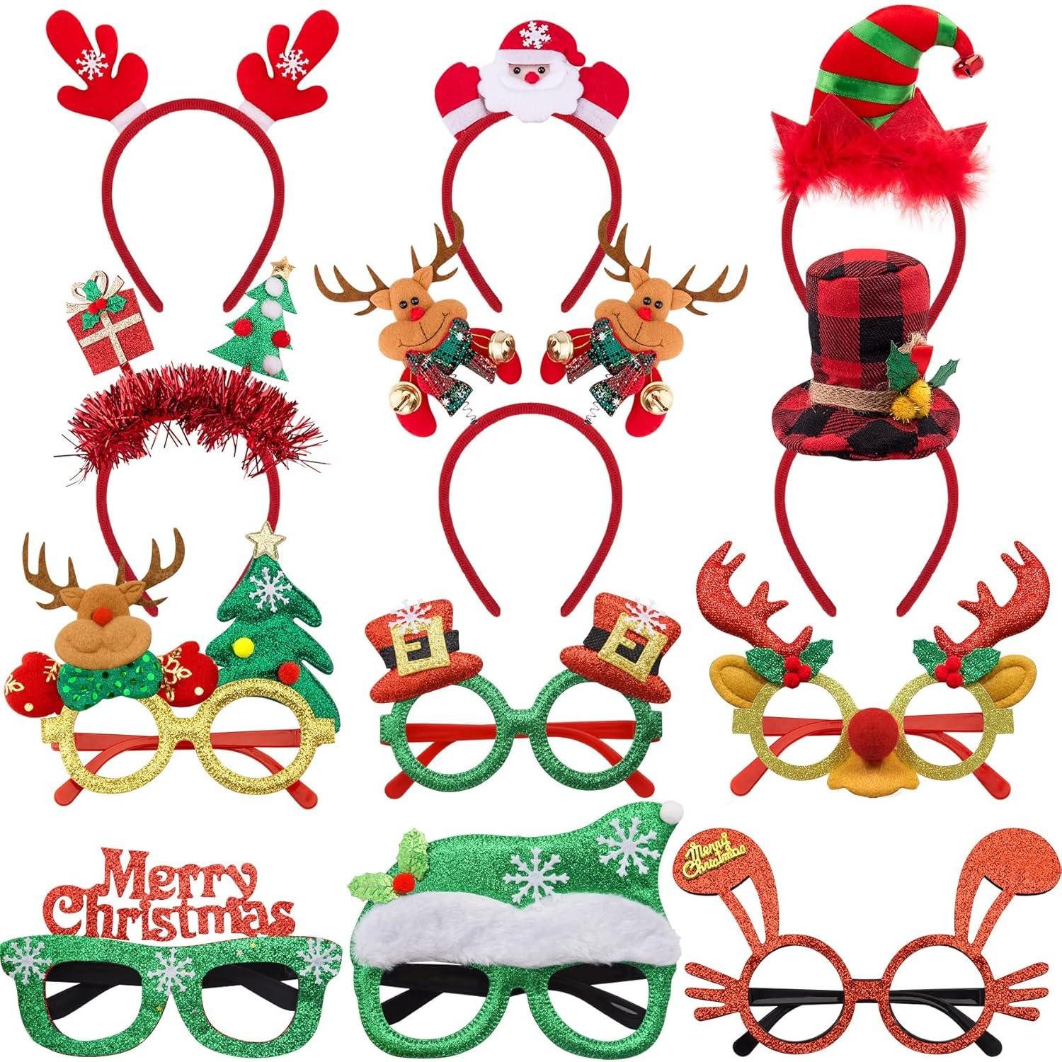Haarreif 12er Set Weihnachten Haarreifen und Brillenrahmen für Party-Kostüm