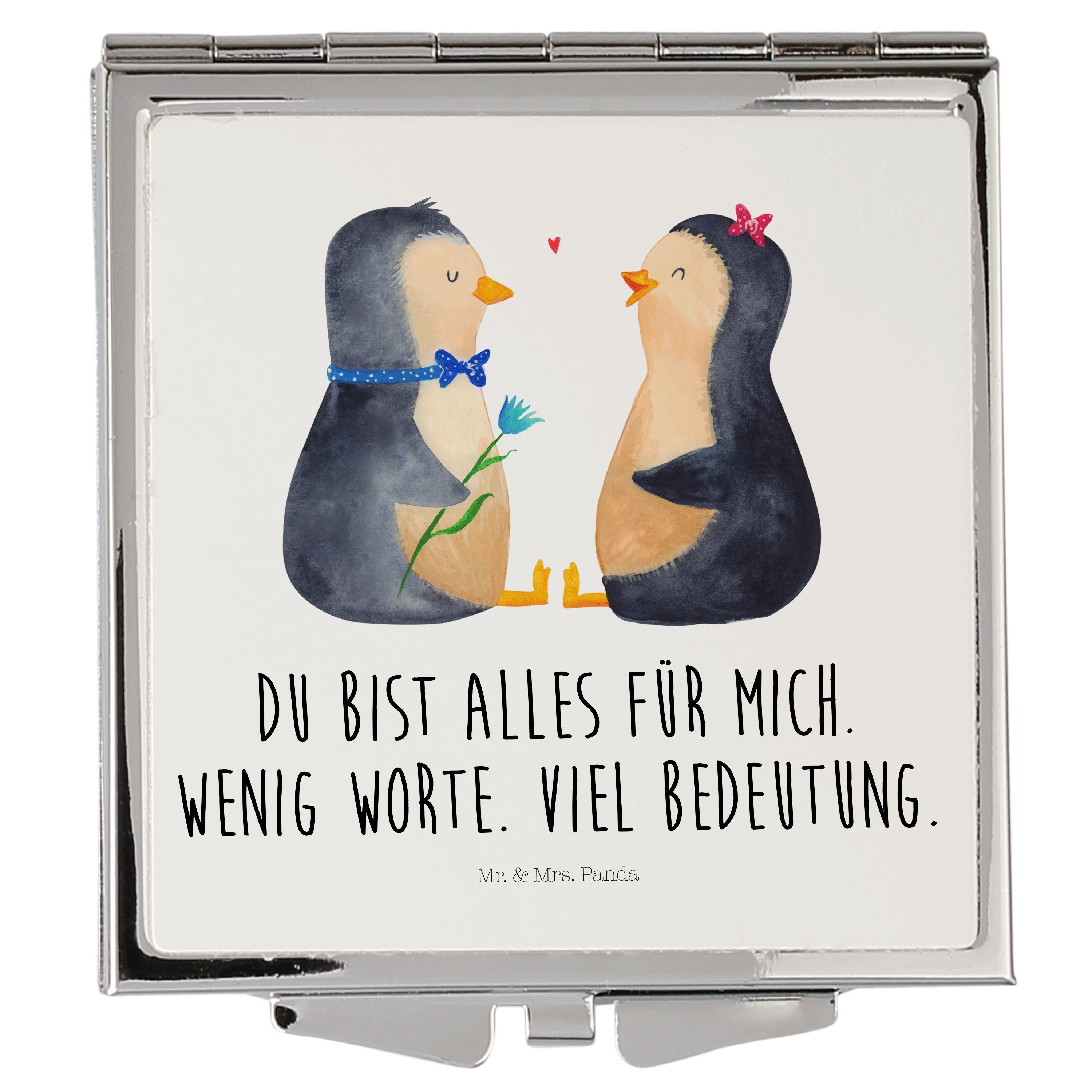 Mr. & Mrs. Panda Pärchen - Pinguine, (1-St) Sp schminken, Pinguin Kosmetikspiegel - Weiß Jahrestag, Geschenk