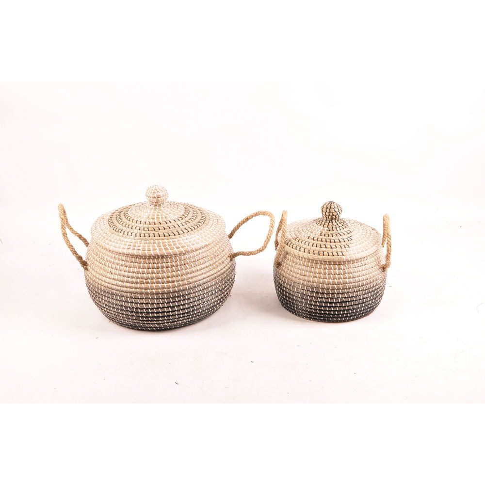Aufbewahrungsbox Korb-Set DKD Home Decor natürlich Grau Seegras 41 x 41 x 36 cm 2 teili