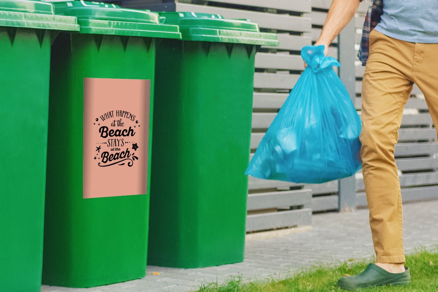 Mülltonne, Zitat Sommer Abfalbehälter Wandsticker Sticker, (1 St), MuchoWow - Container, Mülleimer-aufkleber, Strand -