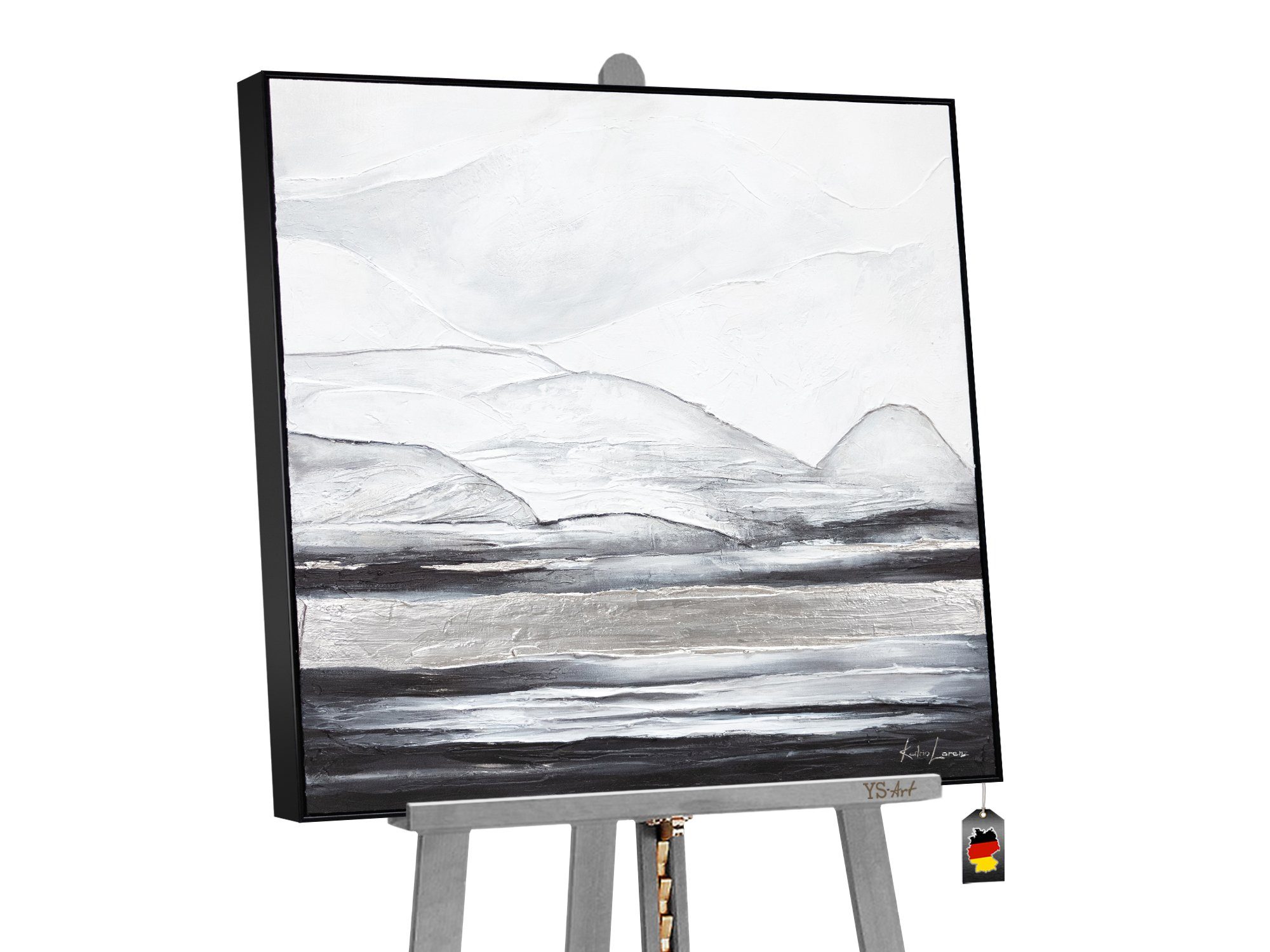 mit Handgemalt in Gemälde Schwarz Abstrakte Eisberg, YS-Art Landschaft Bilder, Leinwand Rahmen Bild