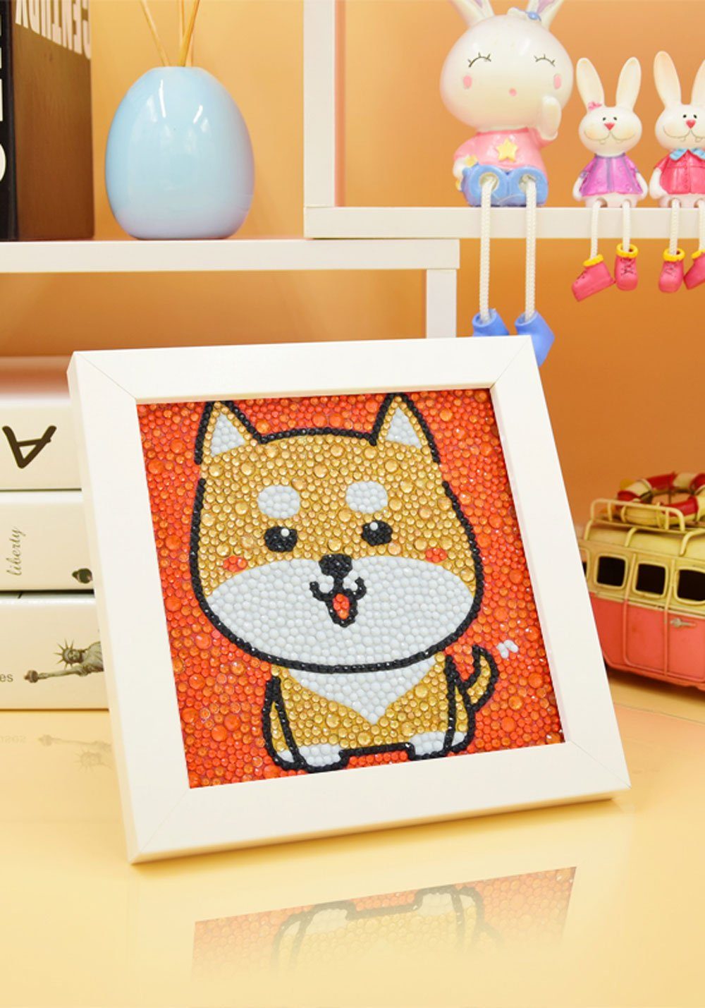 Vivi Idee Gemälde 5D DIY Diamant Painting Set mit Bilderrahmen, DW14 Japaniescher Hund, Geschenk für Kinder
