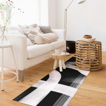 Läufer Teppich Vinyl Flur Küche Modern funktional lang modern, Bilderdepot24, Läufer - schwarz weiß glatt