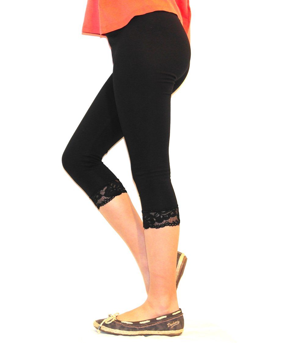 Caprihose Mädchen Kinder Leggings Leggins Hose Capri 3/4 kurz Spitze Baumwolle S