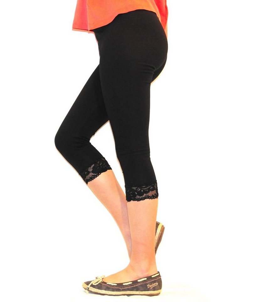 YESET Caprihose Mädchen Kinder Leggings Leggins Hose Capri 3/4 kurz Spitze Baumwolle S