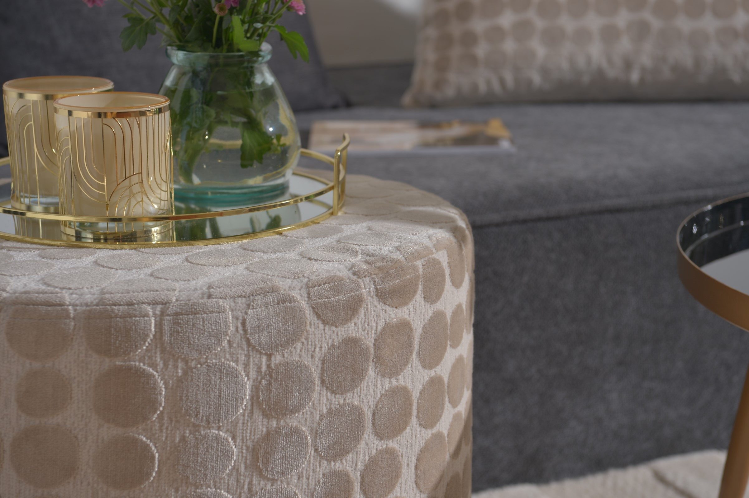 H.O.C.K. Sitzhocker H.O.C.K. Magic Dots Hocker Pouf Ø45x45cm creme beige, Hocker, Barhocker & Sitzhocker, Schminktischhocker, Wohnzimmer Hocker