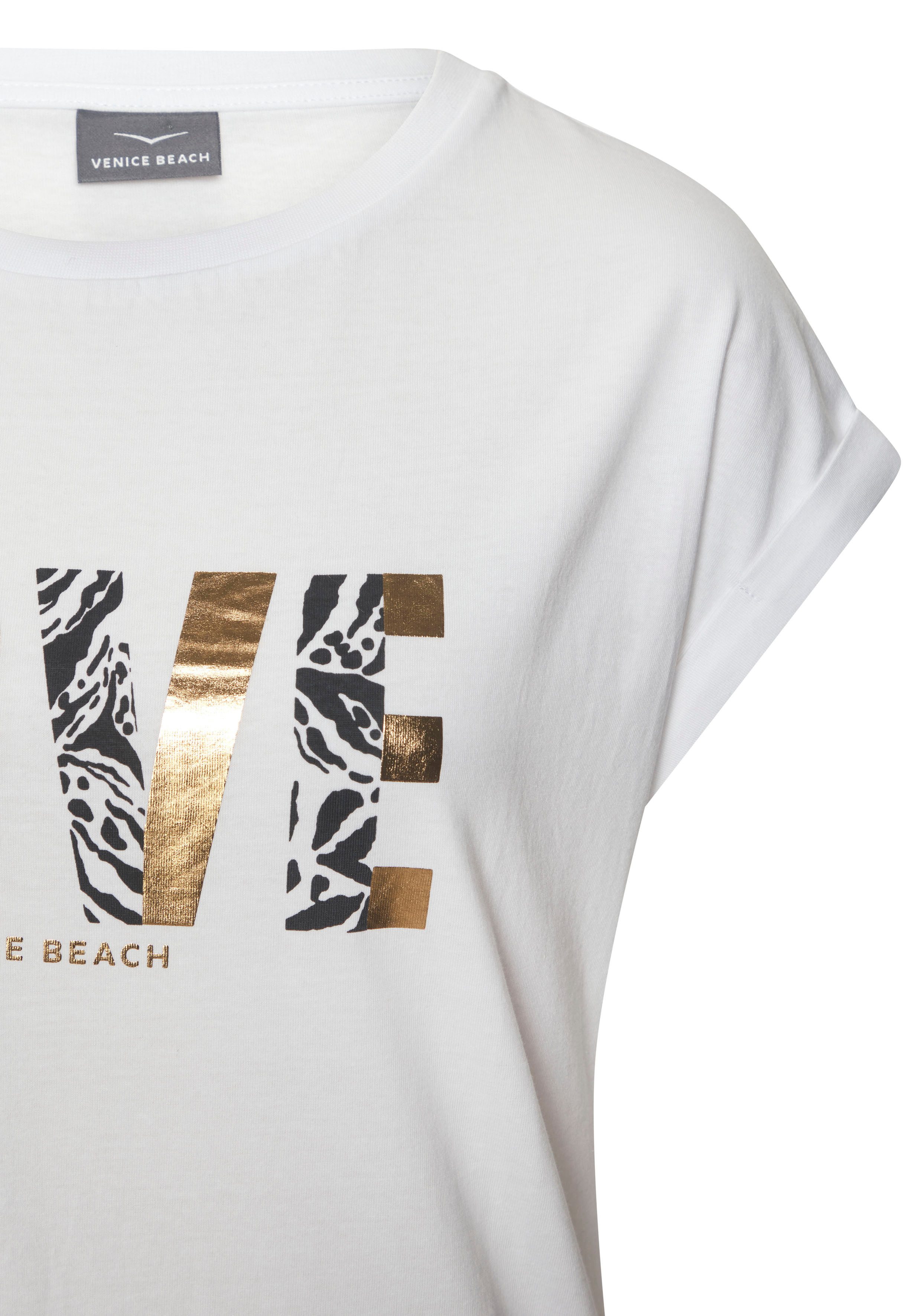 Venice Beach Kurzarmshirt mit Frontprint, T-Shirt aus Baumwolle, lockere Passform