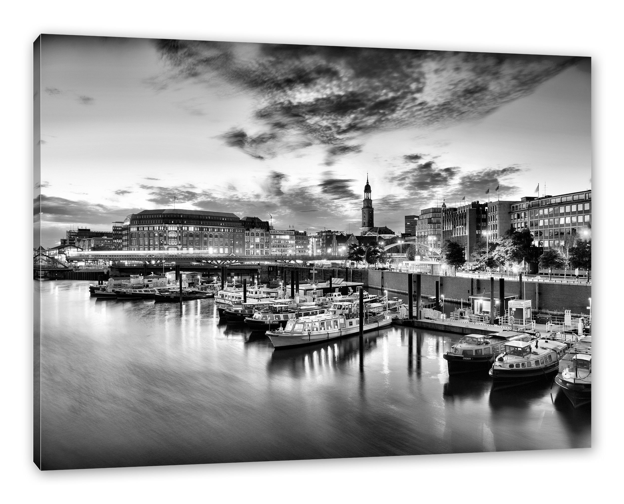 Pixxprint Leinwandbild Hamburger Hafen am Abend, günstig online kaufen