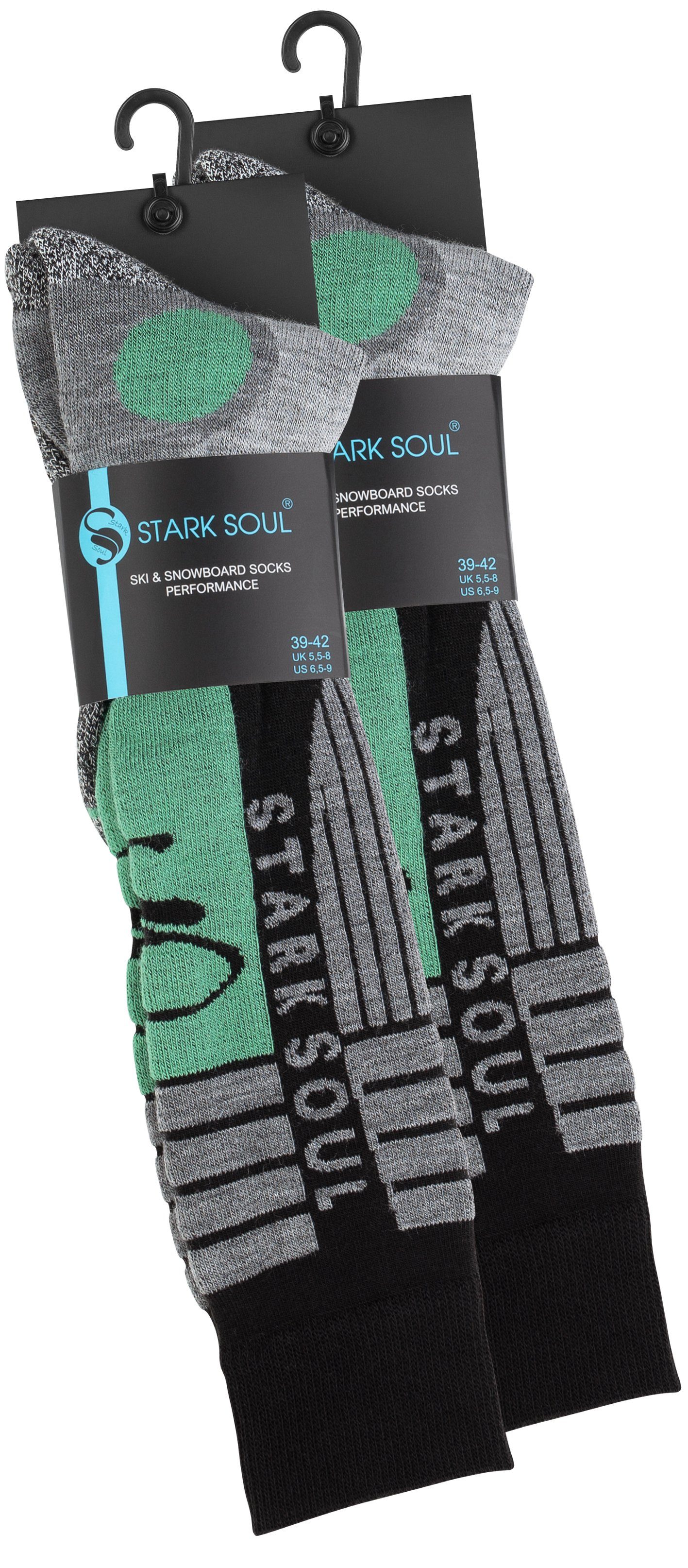 Stark Soul® Skisocken Ski & Snowboard Socken mit Spezialpolsterung, 2 Paar, Funktionssocken 2er-Pack, Dehnungszonen am Knöchel und Spann, weiche Zehennaht