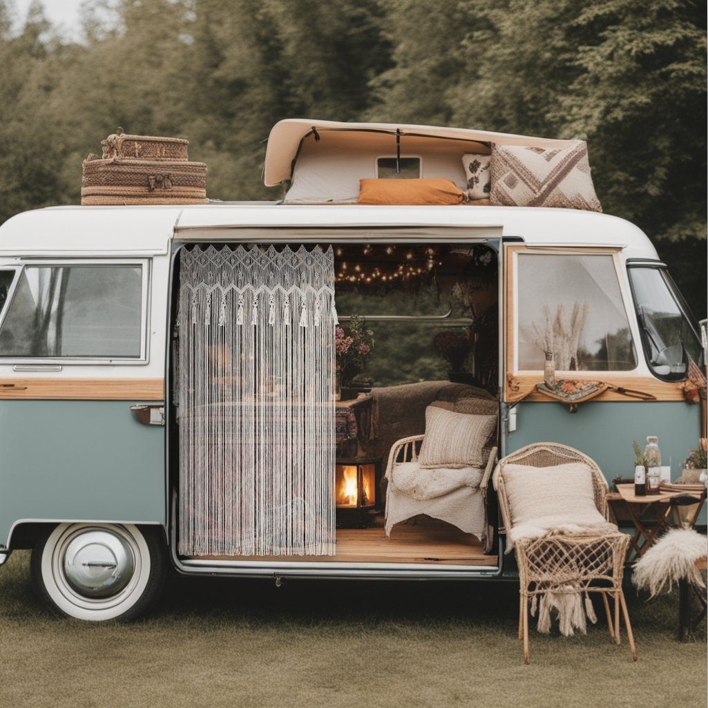 Cozyor Vorhang Makramee 132 x 200 cm mit Vorhangstange 70-120 cm, Boho Gardine (1 St), Ösen, Baumwolle, Raumteiler weiß Purity, Boho Wandteppich, Boho Türvorhang handgemacht