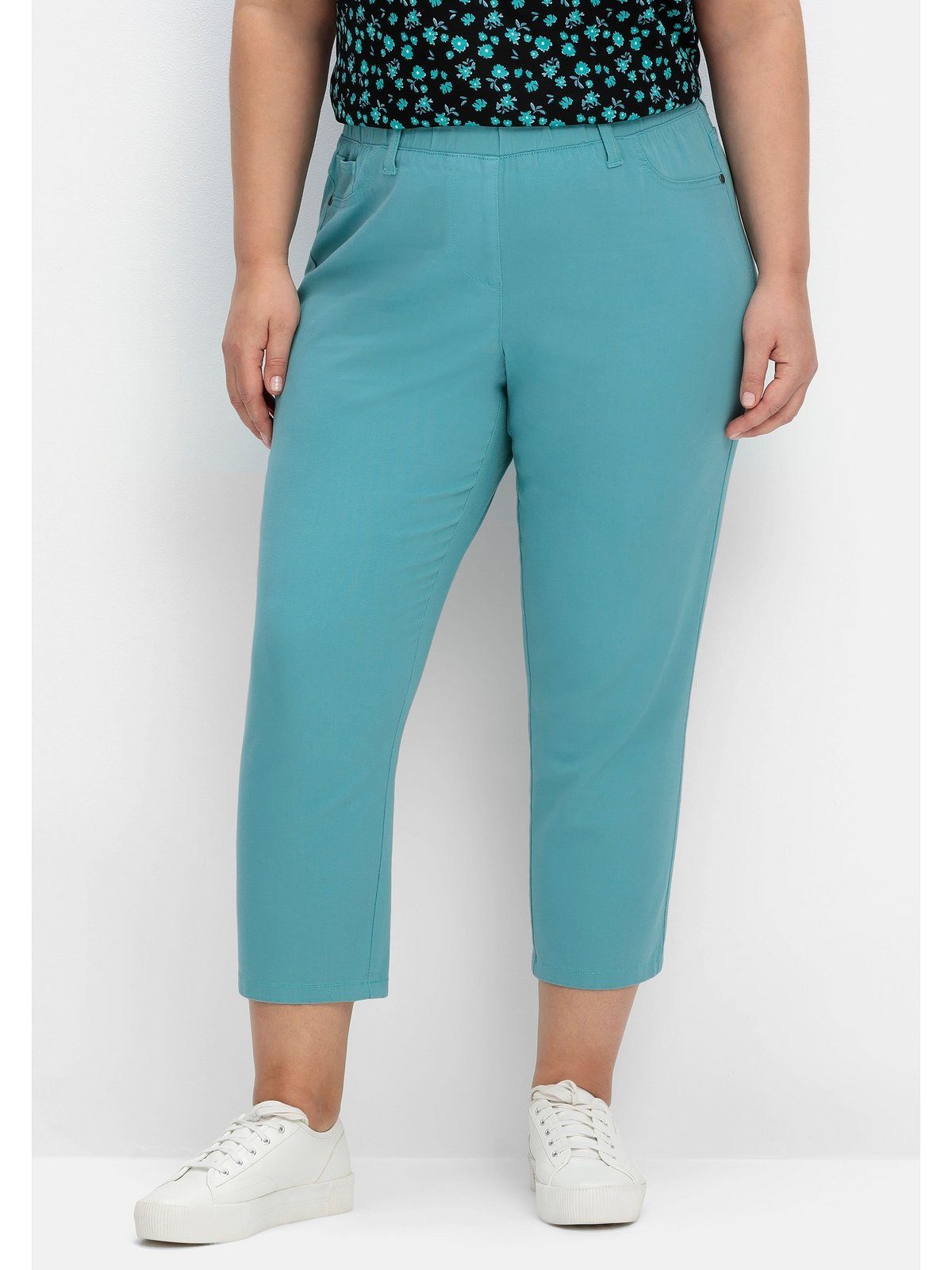 Sheego 7/8-Hose Große aus elastischem aqua Gummibund, Größen Twill mit