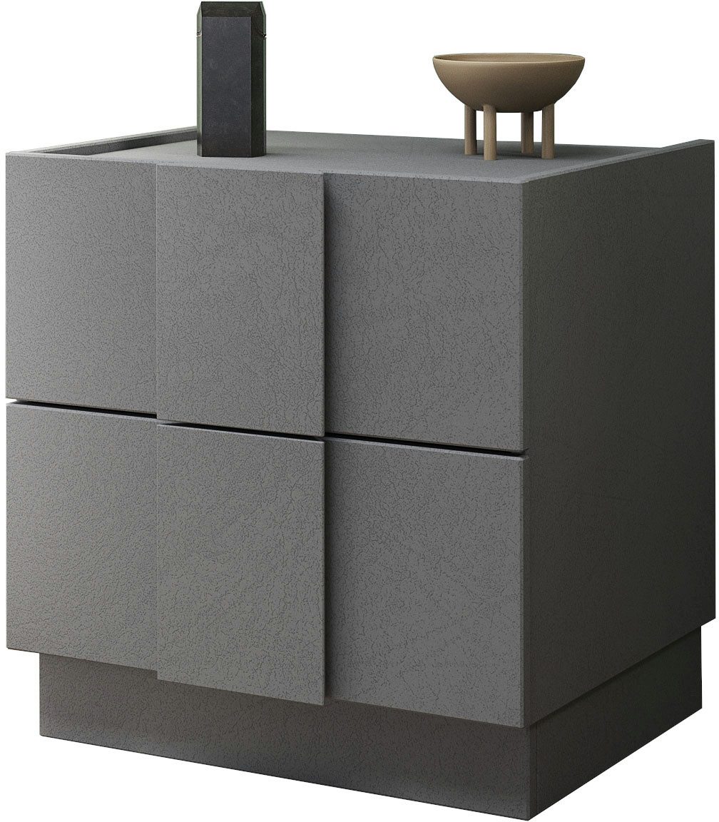 INOSIGN Nachtschrank Jupiter, Nachtkommode (1-St), Nachttisch, Nachtkonsole, 2 Schubladen (1-St) B/T/H 50/42/52 cm, moderne Griffblende, trendiges Steingrau, kompakt
