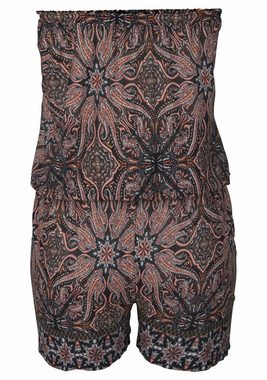 LASCANA Bandeauoverall mit Bordürenprint am Bein, kurzer Jumpsuit mit Taschen, schulterfrei