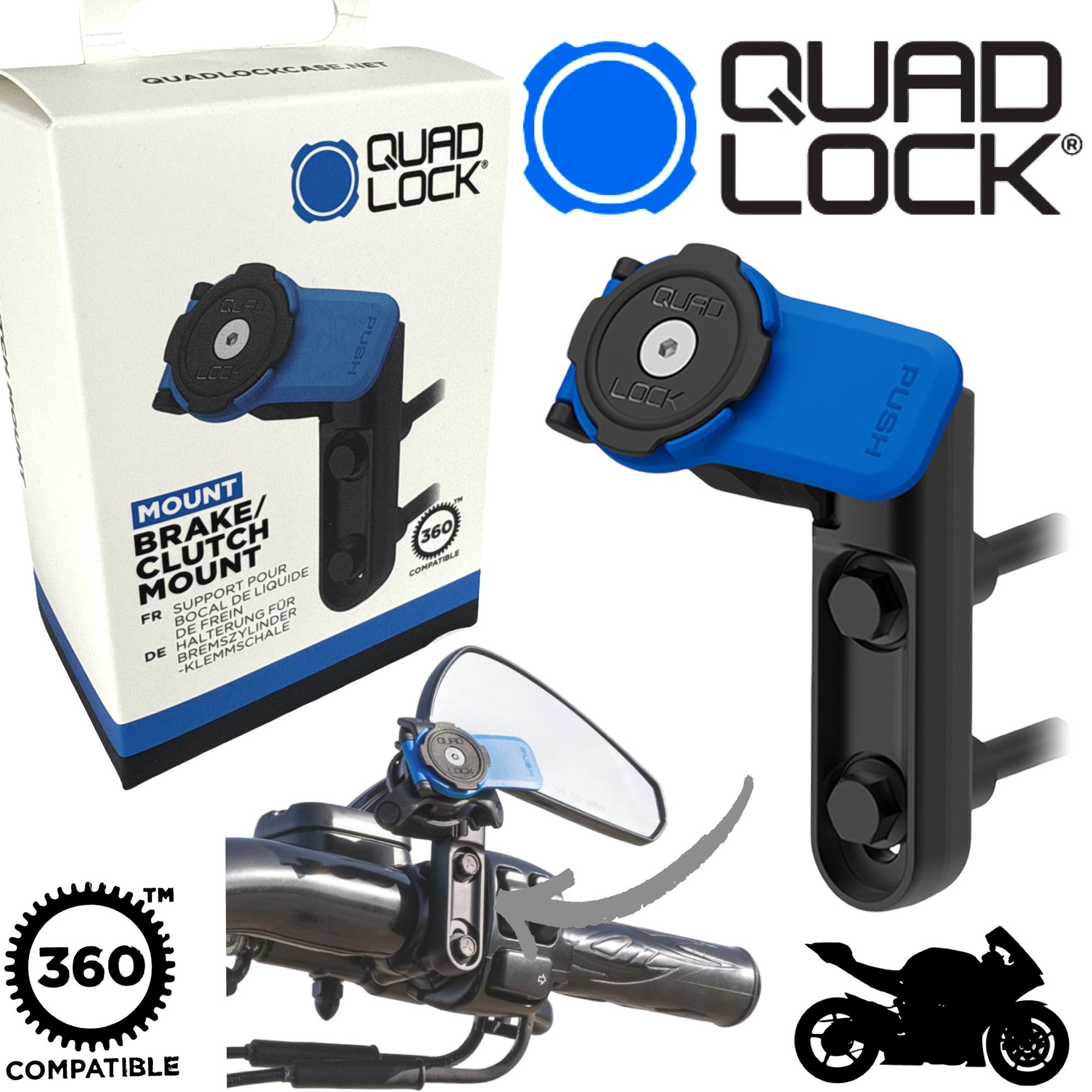 Quad Lock Handy-Halterung QUAD LOCK Brake Mount Motorrad Bremshebel Klemmschellen Handy Halter