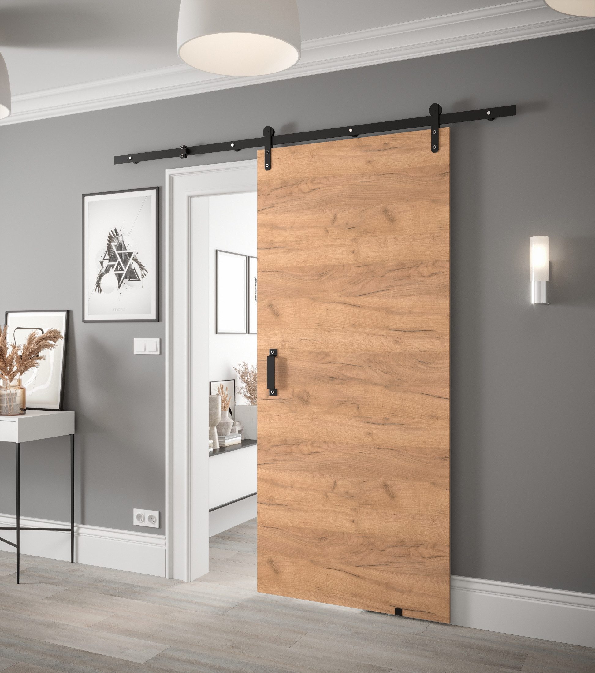 MOEBLO Schiebetür PARKER I (mit/ohne Soft-Close-System, Tür universell Links / Rechts, Schiebetüren Gleittüren Schiebetüre Schiebesysteme Türen auf Schiene Türen mit Schiebemechanismus)