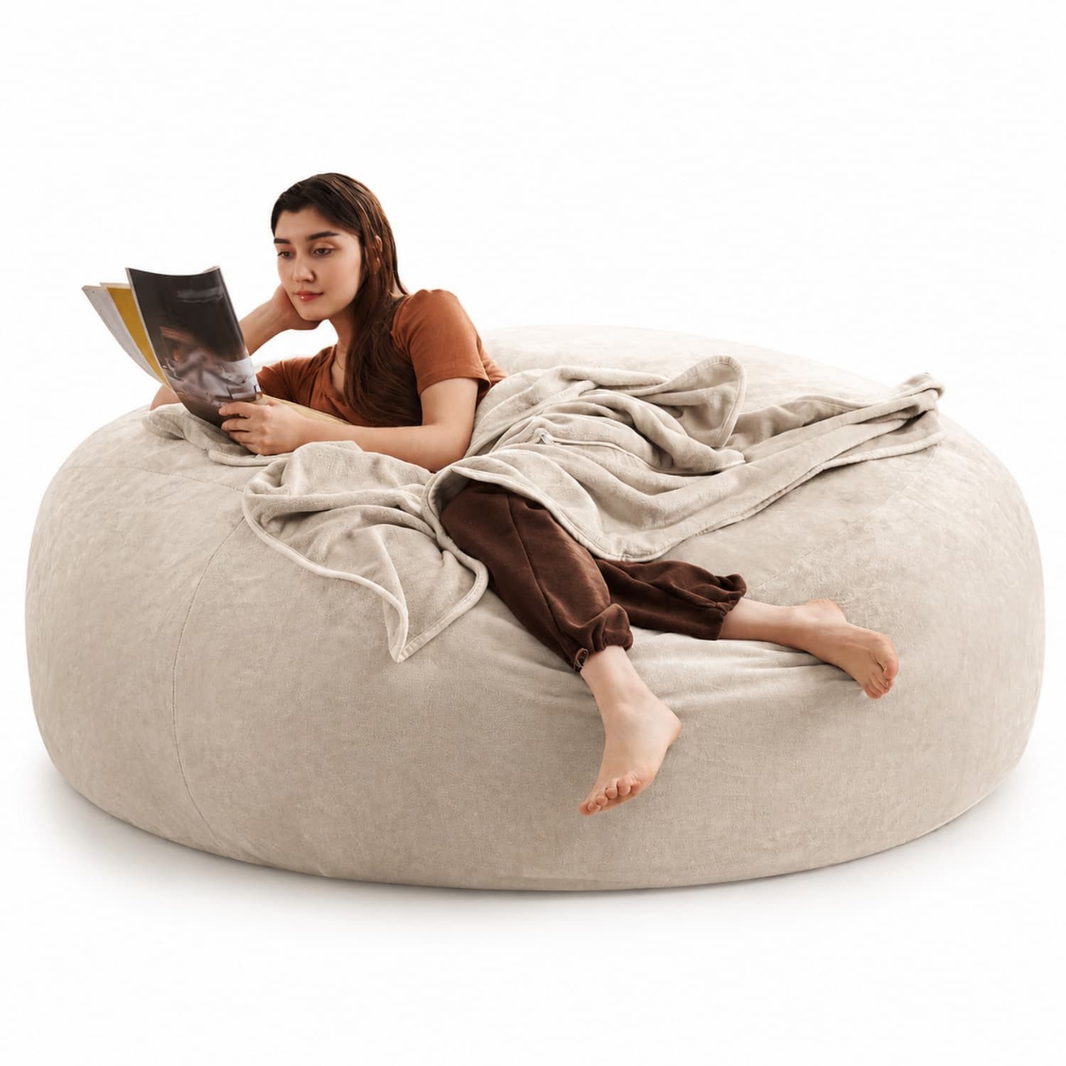 ANYSUN Sitzsack XXL Riesensitzsack mit Memory-Schaumfüllung für Erwachsene, Ø 150 cm (1 St., Lounge-Sitzsack), Bean Bag Sitzsack-Sessel,Teddy-Bezug,abnehmbar & waschbar,Beige