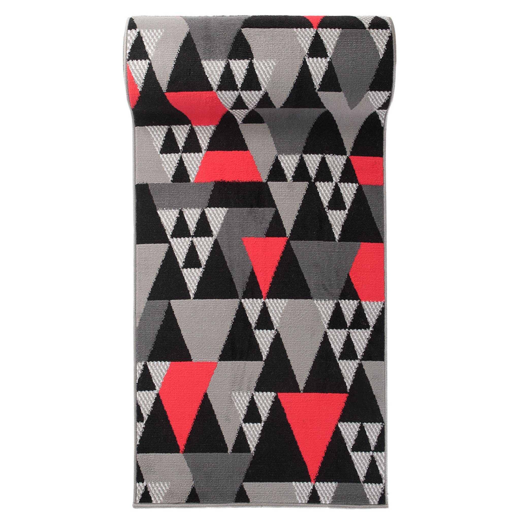 Mazovia Läufer Läufer Flurläufer Modern für Vorzimmer 100 cm Breit Grau Rot, 100 x 100 cm, Kurzflor, Meterware, Höhe 8 mm