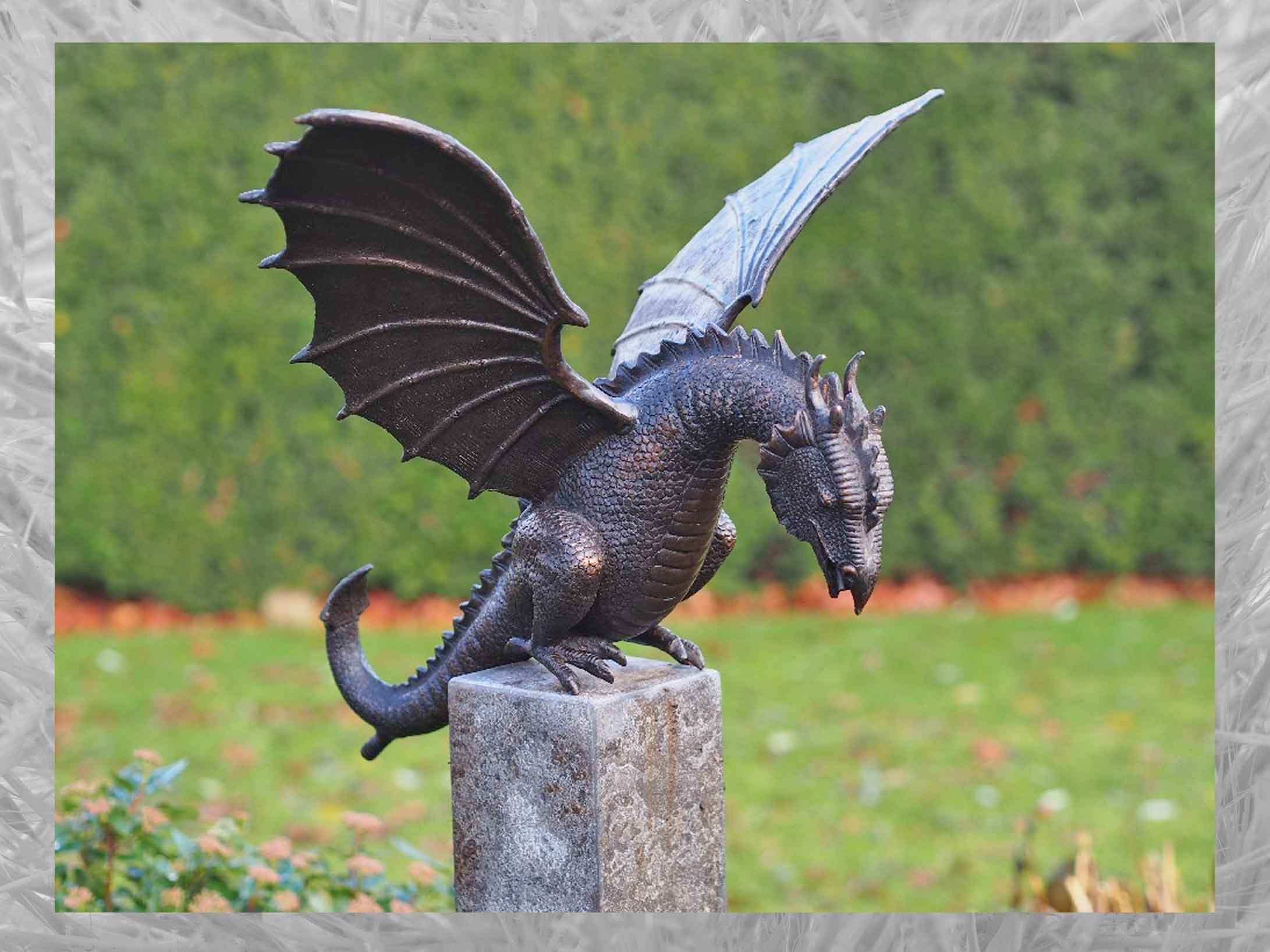 Gartenfigur IDYL Drachen-Brunnen Bronze-Skulptur wasserspeiend, Bronze IDYL