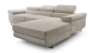 Furnix Ecksofa NILLONA L-Sofa Polsterecke mit Schlaffunktion Bettkasten, elegant, topaktueller Cord-Polsterstoff, Maße 280x90x203 cm, Metallfüße