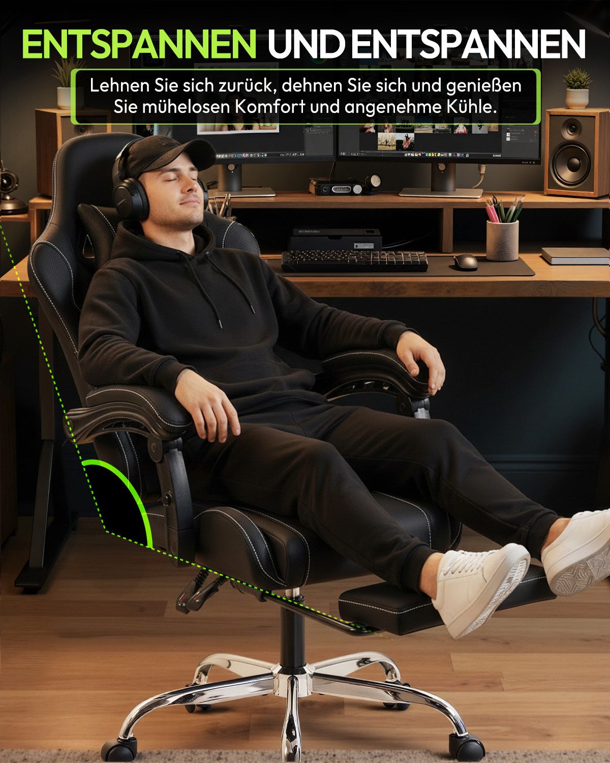 Dowinx Gaming-Stuhl Bürostuhl Massage Sessel mit höhenverstellbaren Linkage-Armlehnen (Packung), ergonomischer Gamer Stuhl mit Fußstütze, Gaming Chair bis 180 k – Bild 3 von 5