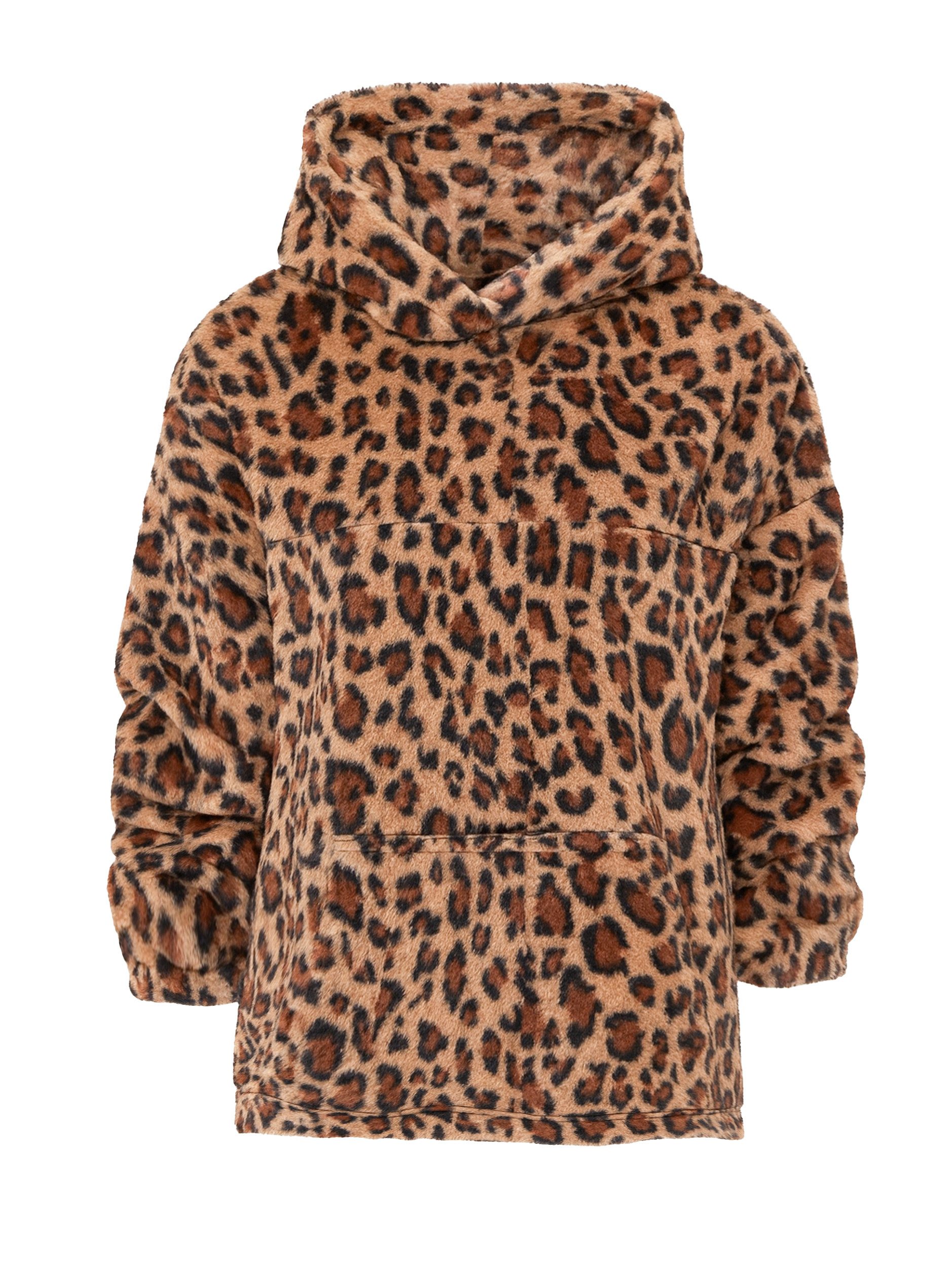 SASSYCLASSY Strickpullover Oversized Pullover Damen im Teddy-Look Oversized Teddy Sweatshirt Damen mit Kapuze Rosa Beige Leo