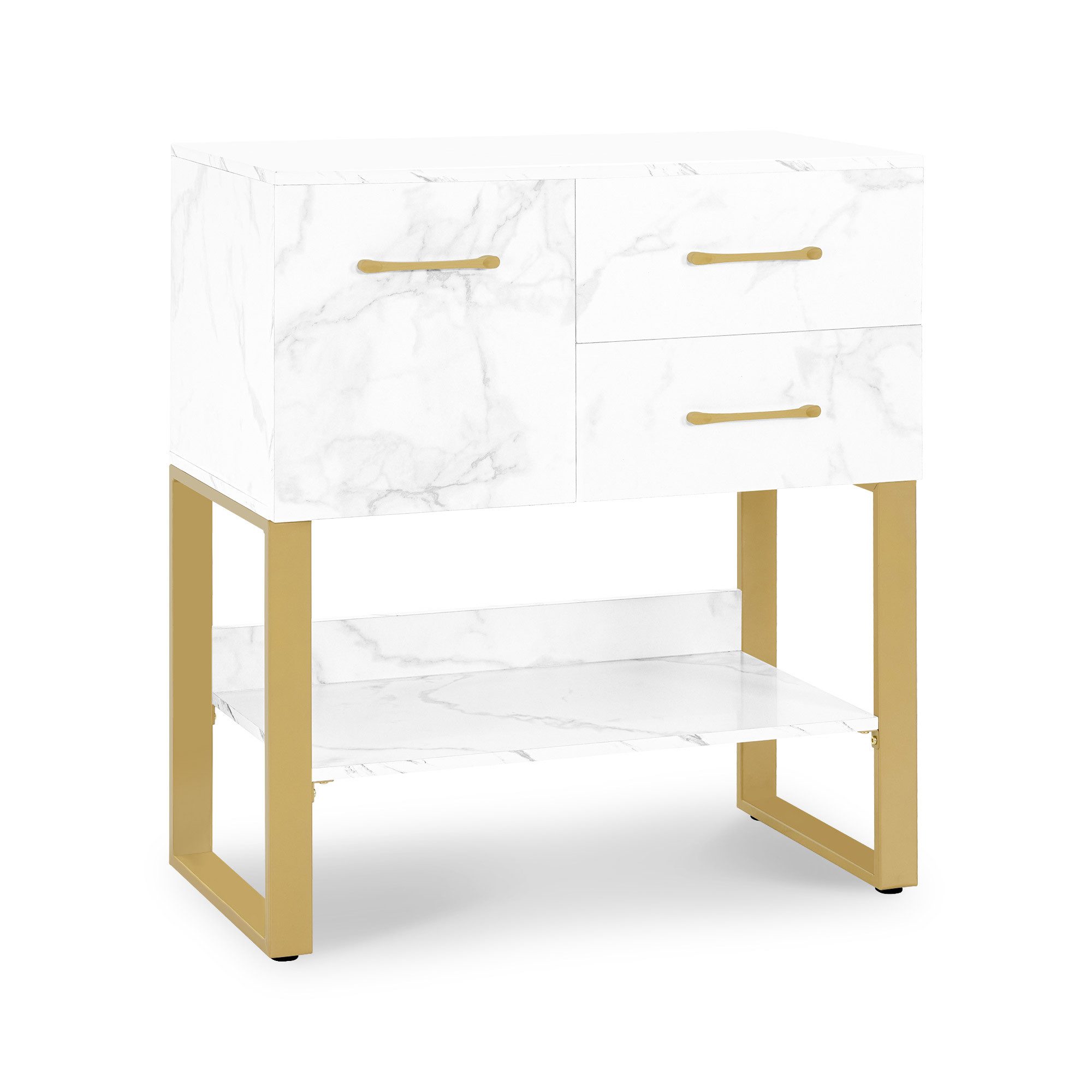 Barberpub Sideboard BarberPub Sideboard mit 2 Schubladen, Beistellschrank, Kommode, 6678, mit Schrank & Offener Ablage, Badezimmerschrank, Kommode Metallgestell