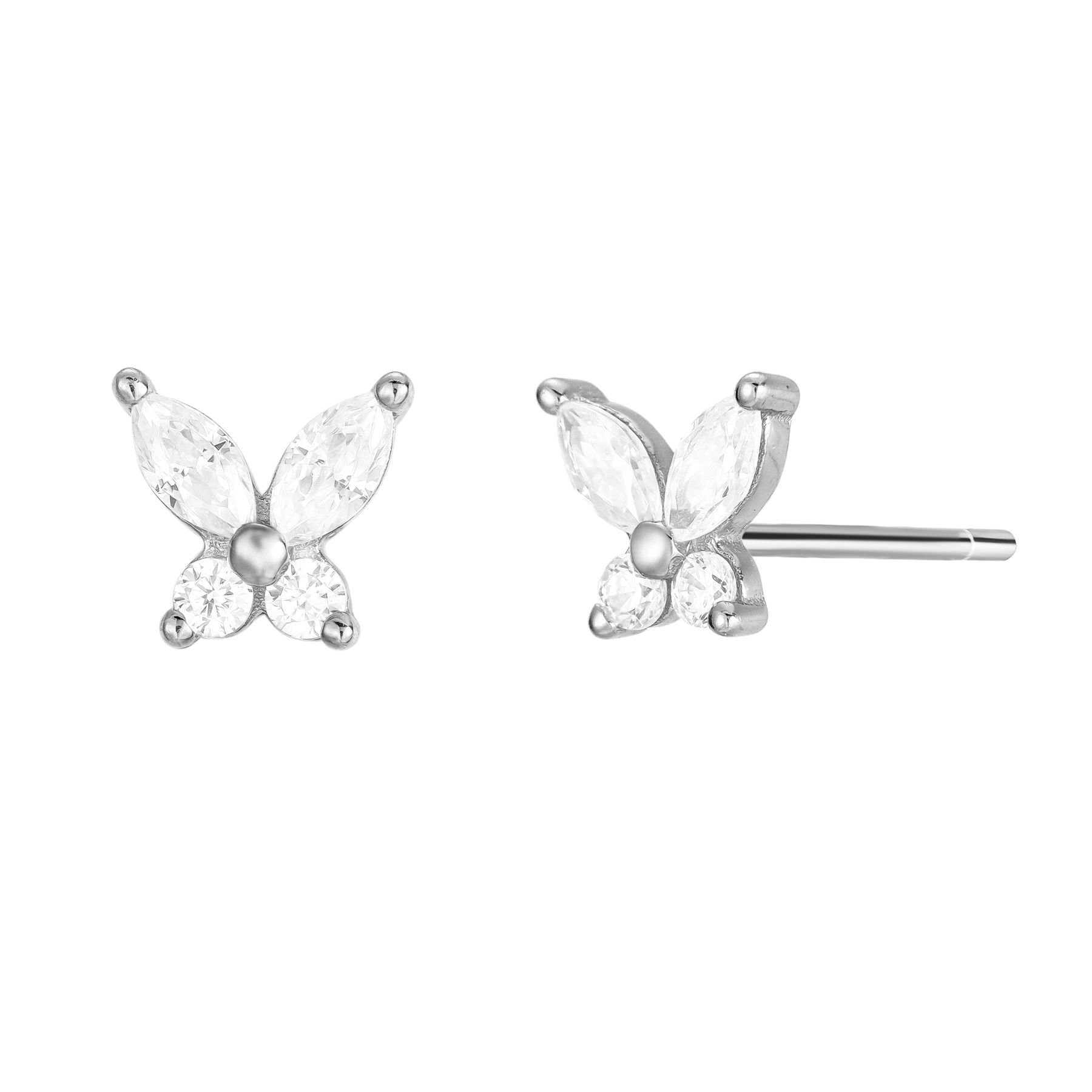 Brandlinger Paar Ohrstecker Ohrstecker Medellín, Silber 925 vergoldet, Ohrstecker Schmetterling mit Zirkonia weiß