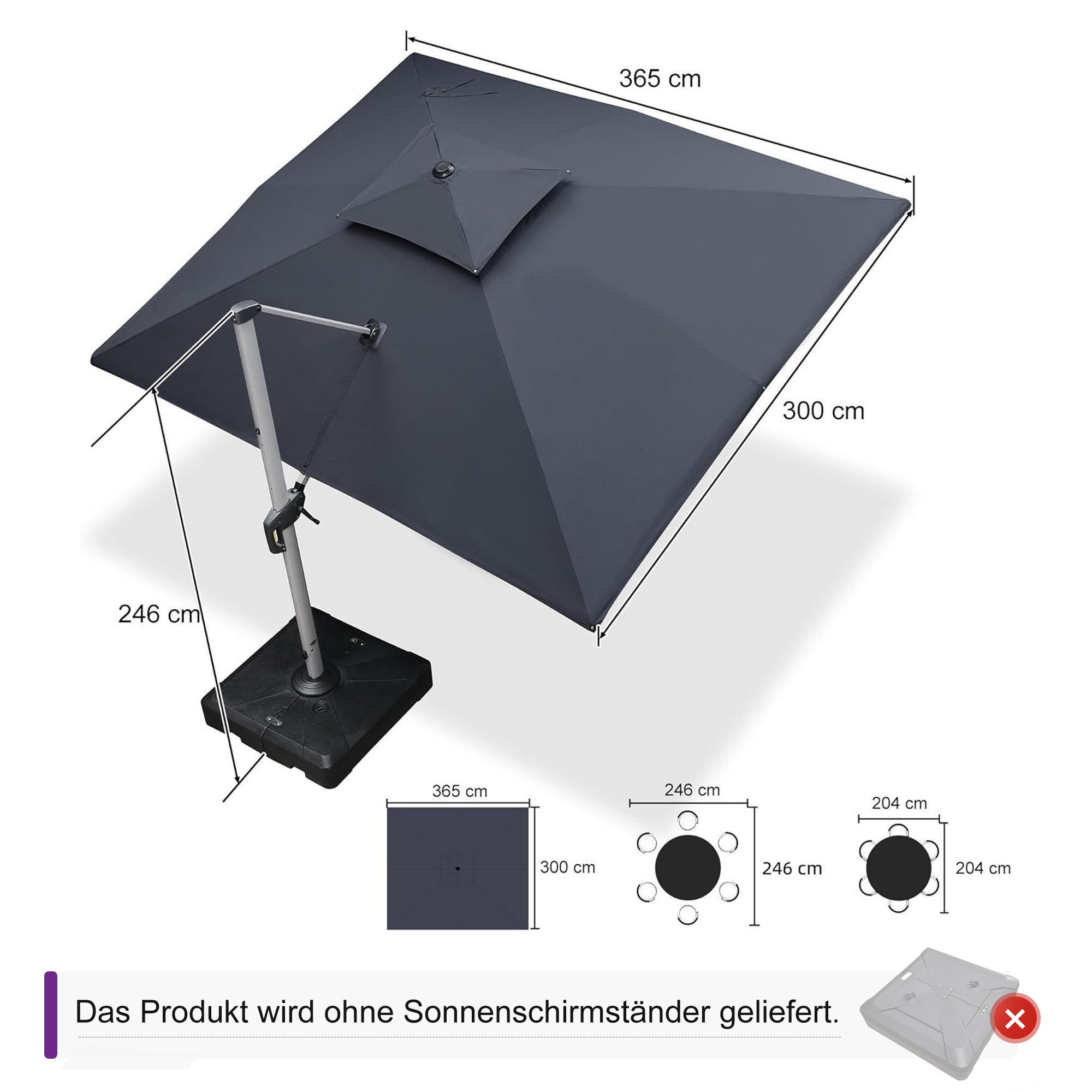 PURPLE LEAF Ampelschirm Rechteckiger Außenbereich Doppeldach günstig online kaufen