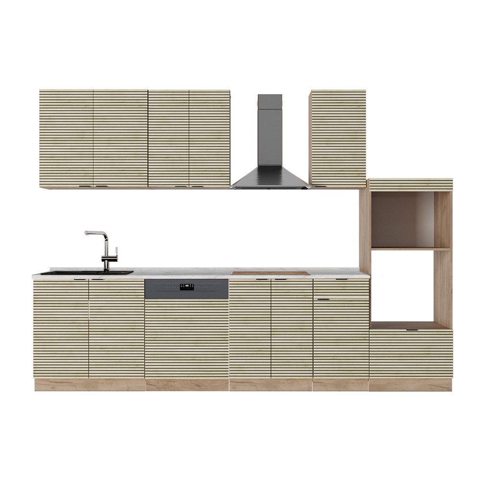 Vicco Кухніzeile Fame-Line, Eiche Paneel/Goldkraft Eiche/Goldkraft Eiche, 300 cm mit...