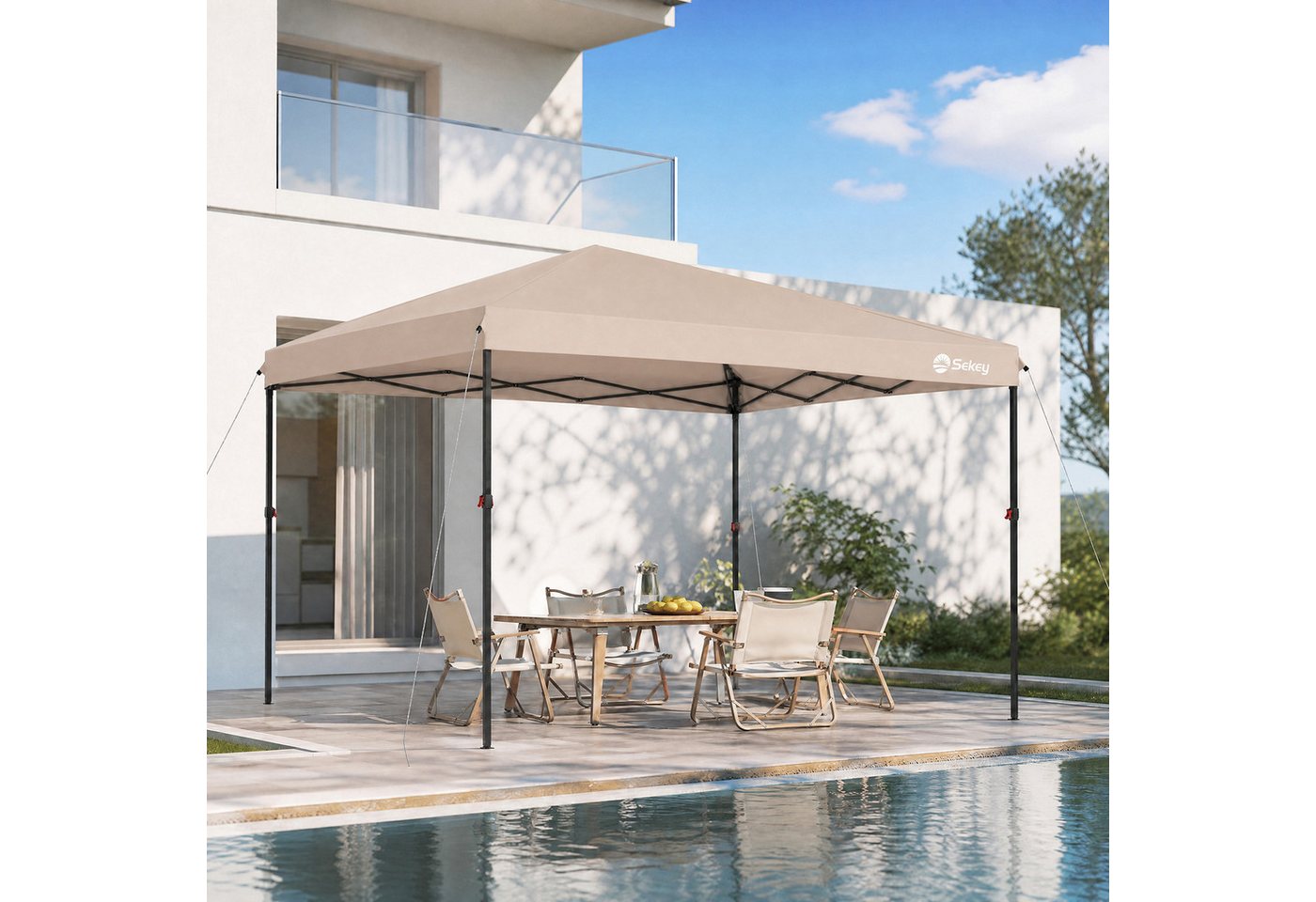 Sekey Faltpavillon 300x300 cm Pop-Up Pavillon Wasserdicht Gartenzelt höhenverstellbar, UV-Schutz 50+ Gartenpavillon für Garten Camping
