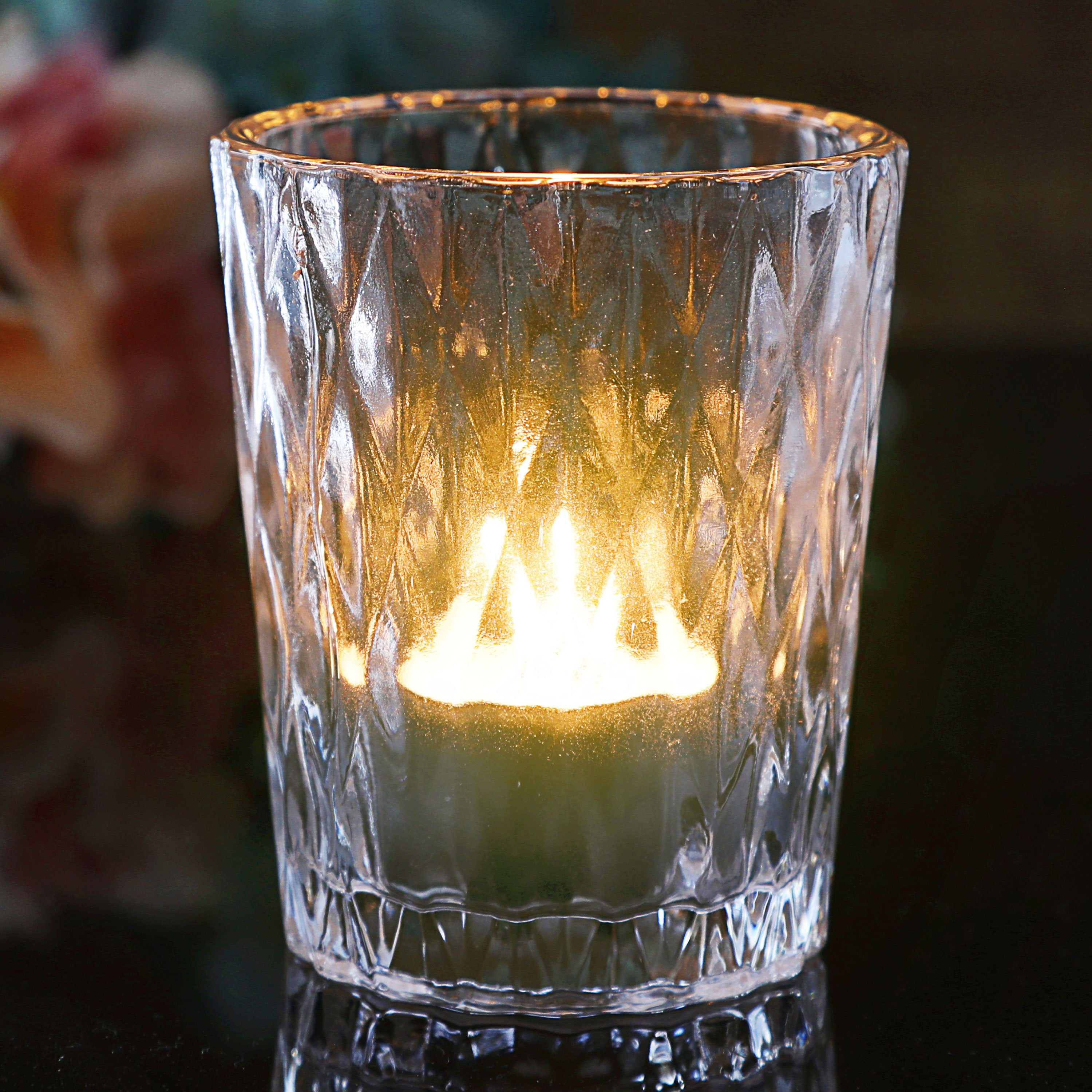 CEPEWA Teelichthalter Windlicht Teelichtglas 12er Set mit Prägung Ø9cm