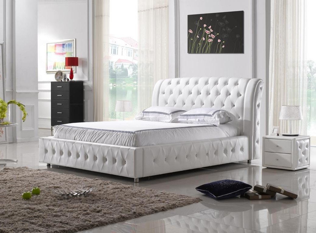 Xlmoebel Polsterbett Luxus Doppelbett aus Leder im Chesterfield-Design (Doppelbett, 1-tlg., Designer Bett B04 White), Hergestellt in Europa