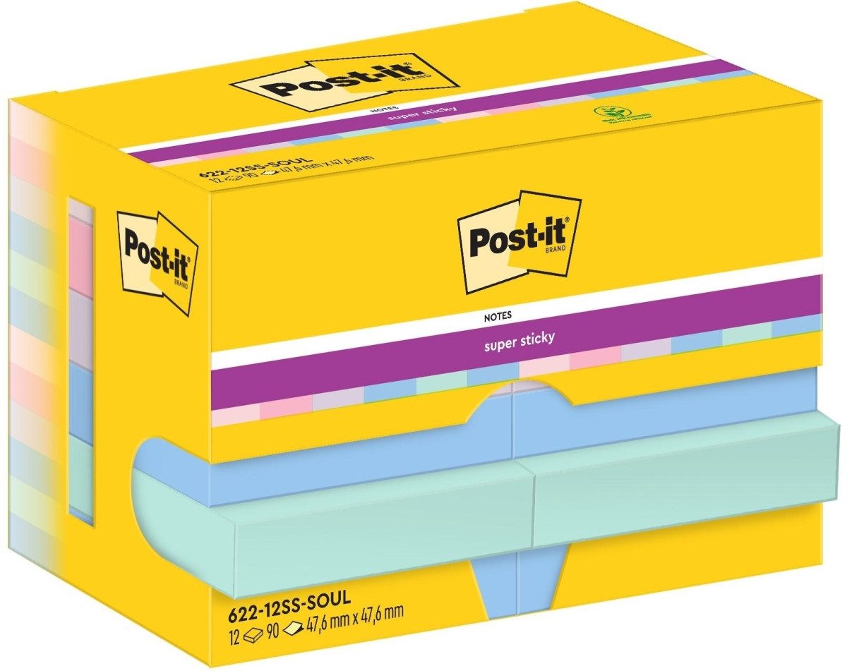 Post-it Notes Haftnotizblock Haftnotiz Super Sticky Notes Soulful Collection 47,6x47,6mm 90 Blatt V